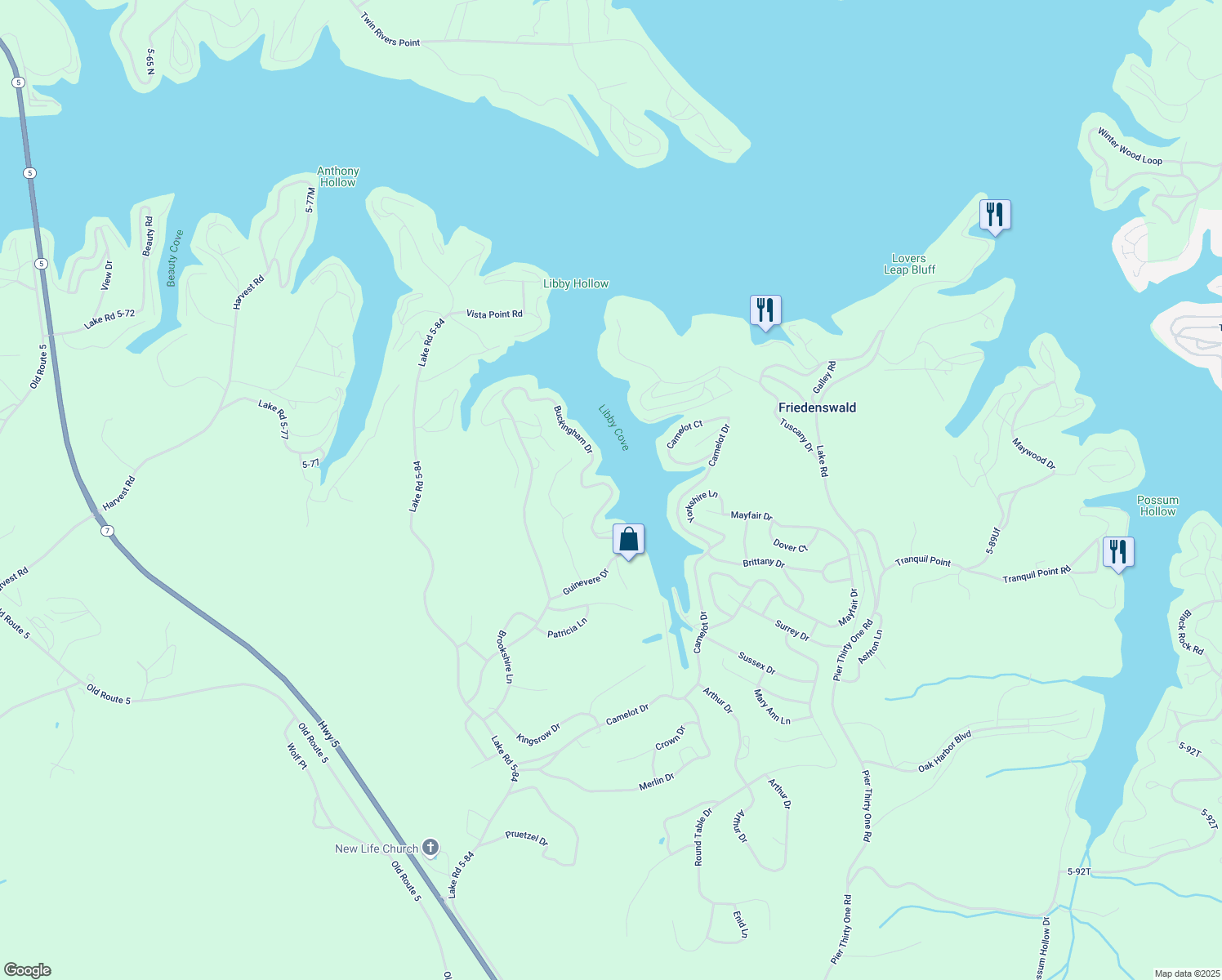 map of restaurants, bars, coffee shops, grocery stores, and more near 1595 Buckingham Drive in Camdenton