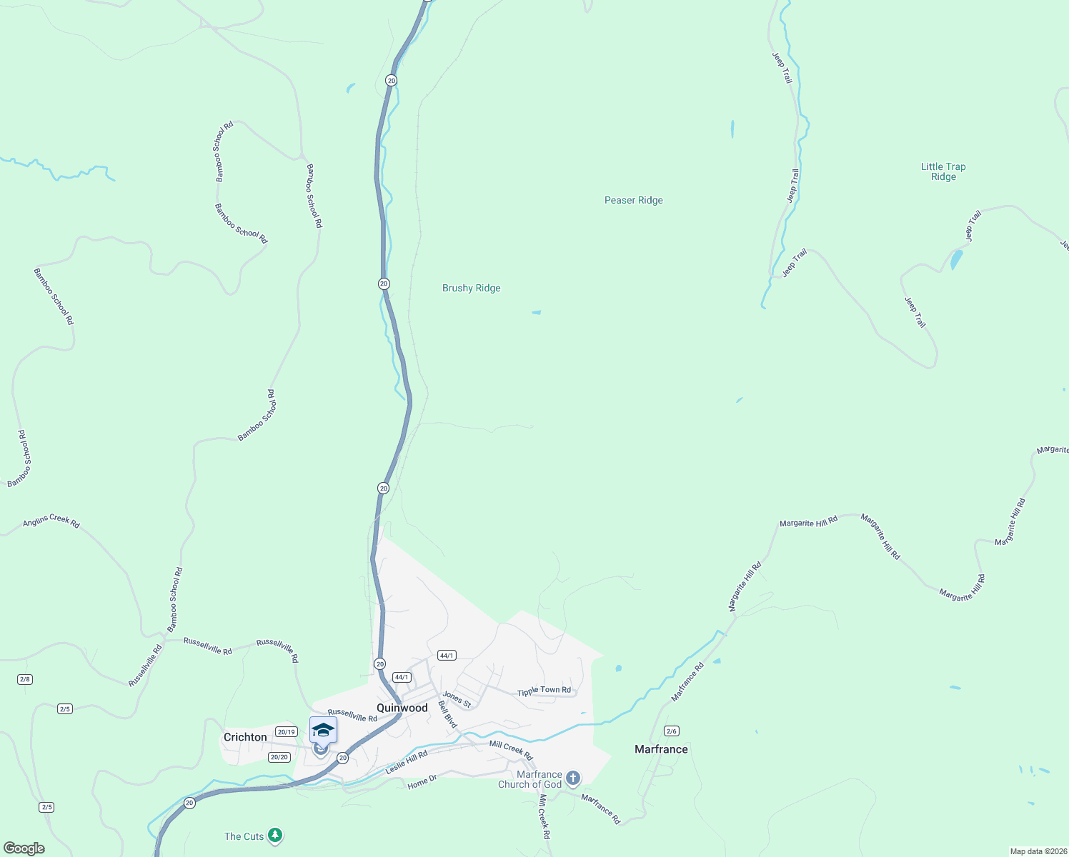 map of restaurants, bars, coffee shops, grocery stores, and more near 5930 Peaces Knob Road in Quinwood