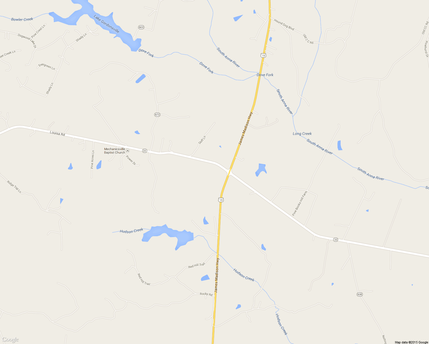 map of restaurants, bars, coffee shops, grocery stores, and more near 10934 Louisa Road in Gordonsville