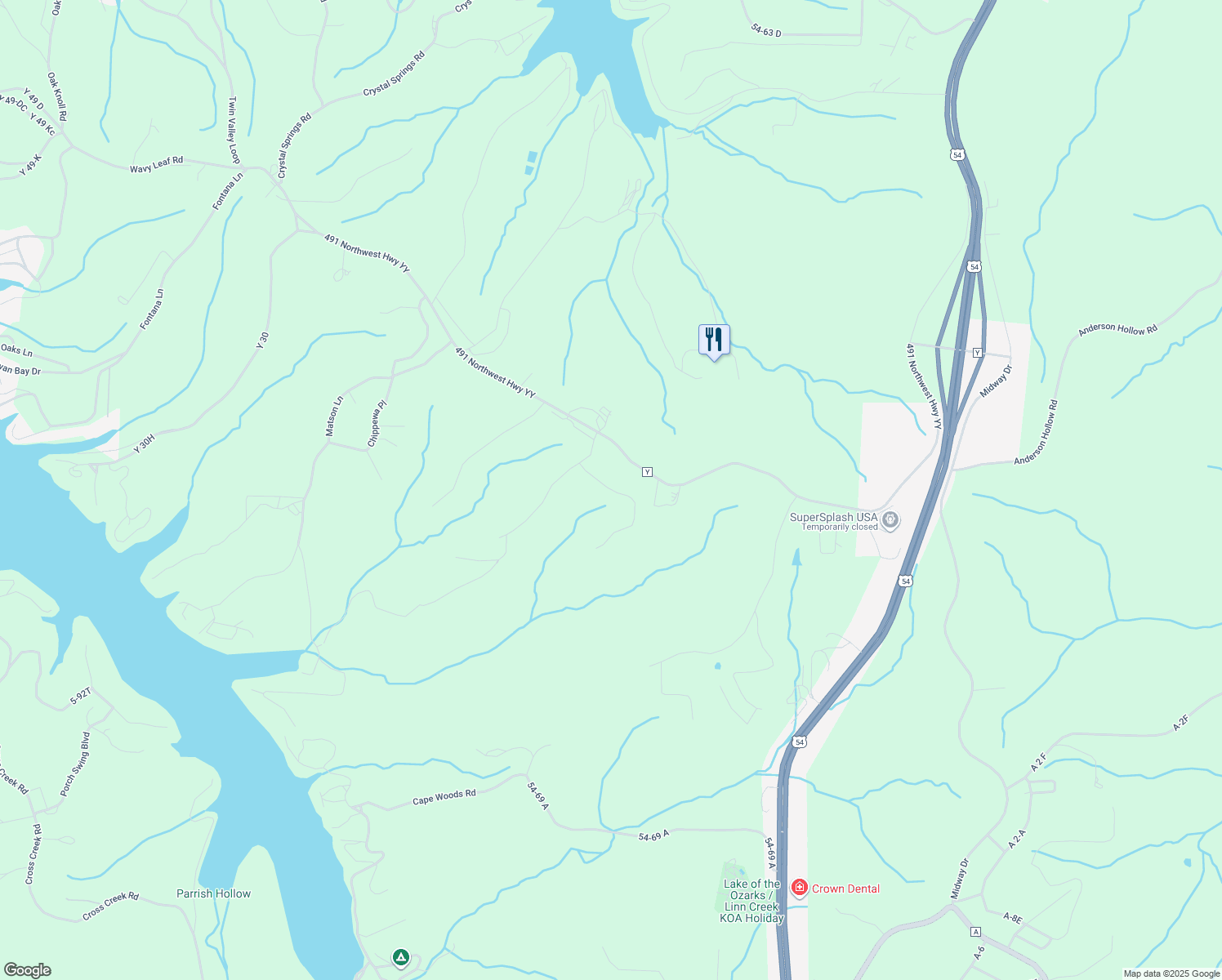 map of restaurants, bars, coffee shops, grocery stores, and more near 35 Deer Ridge Drive in Linn Creek