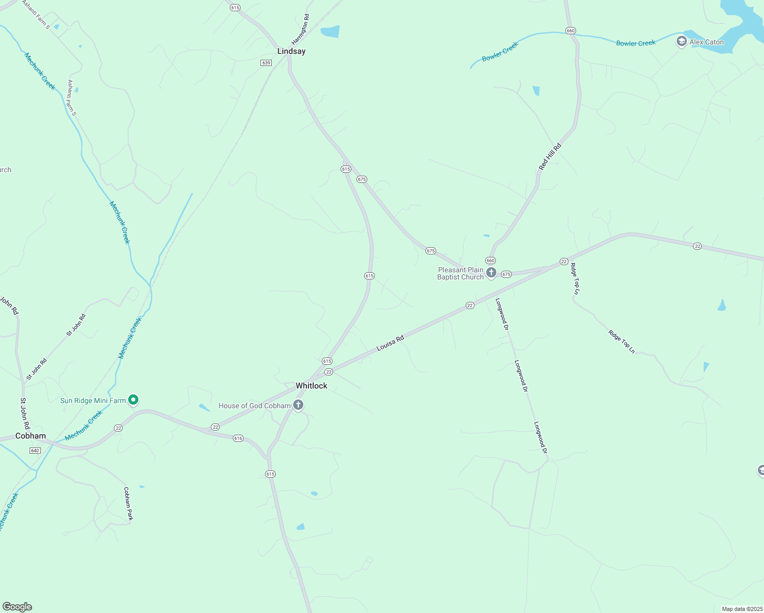 map of restaurants, bars, coffee shops, grocery stores, and more near 13 Clear Water Court in Gordonsville