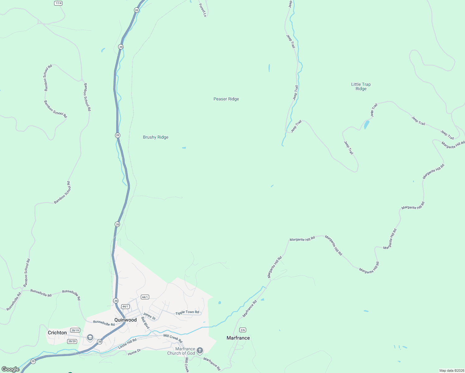 map of restaurants, bars, coffee shops, grocery stores, and more near 5930 Peaces Knob Road in Quinwood