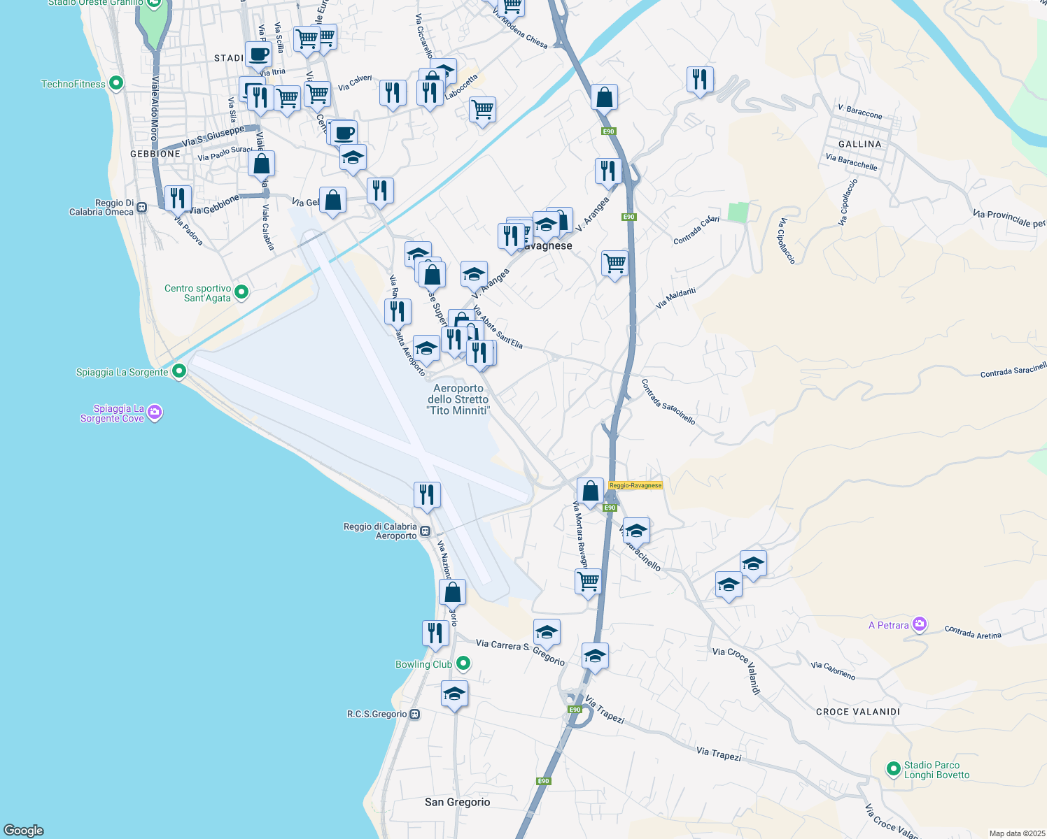map of restaurants, bars, coffee shops, grocery stores, and more near 19 Traversa Ii Scagliola in Reggio Calabria