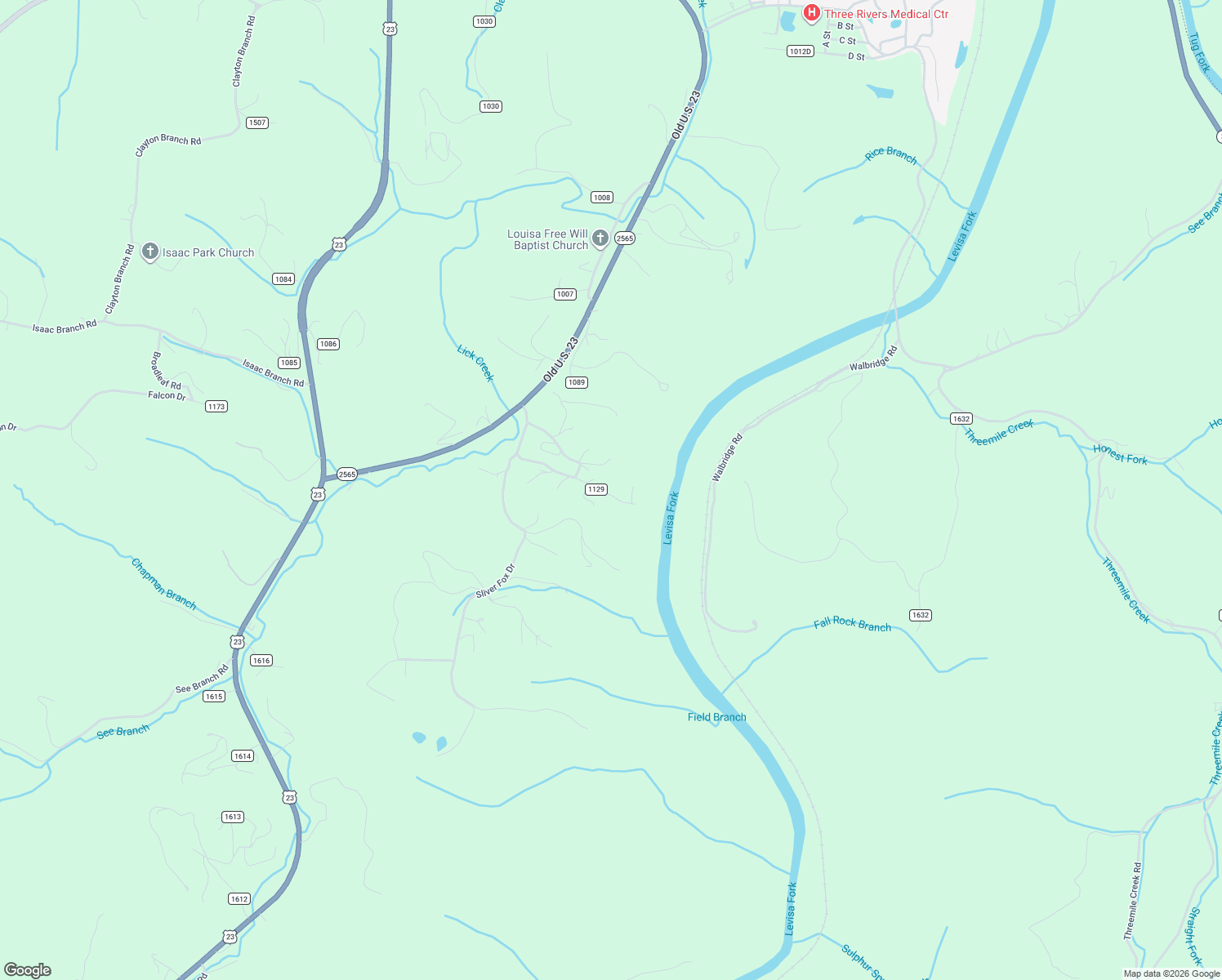 map of restaurants, bars, coffee shops, grocery stores, and more near 459 Cynthia Chapel Road in Louisa