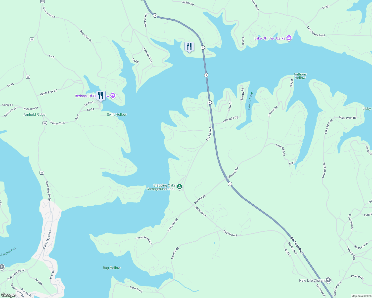 map of restaurants, bars, coffee shops, grocery stores, and more near 298 Fork Heights Dr in Camdenton
