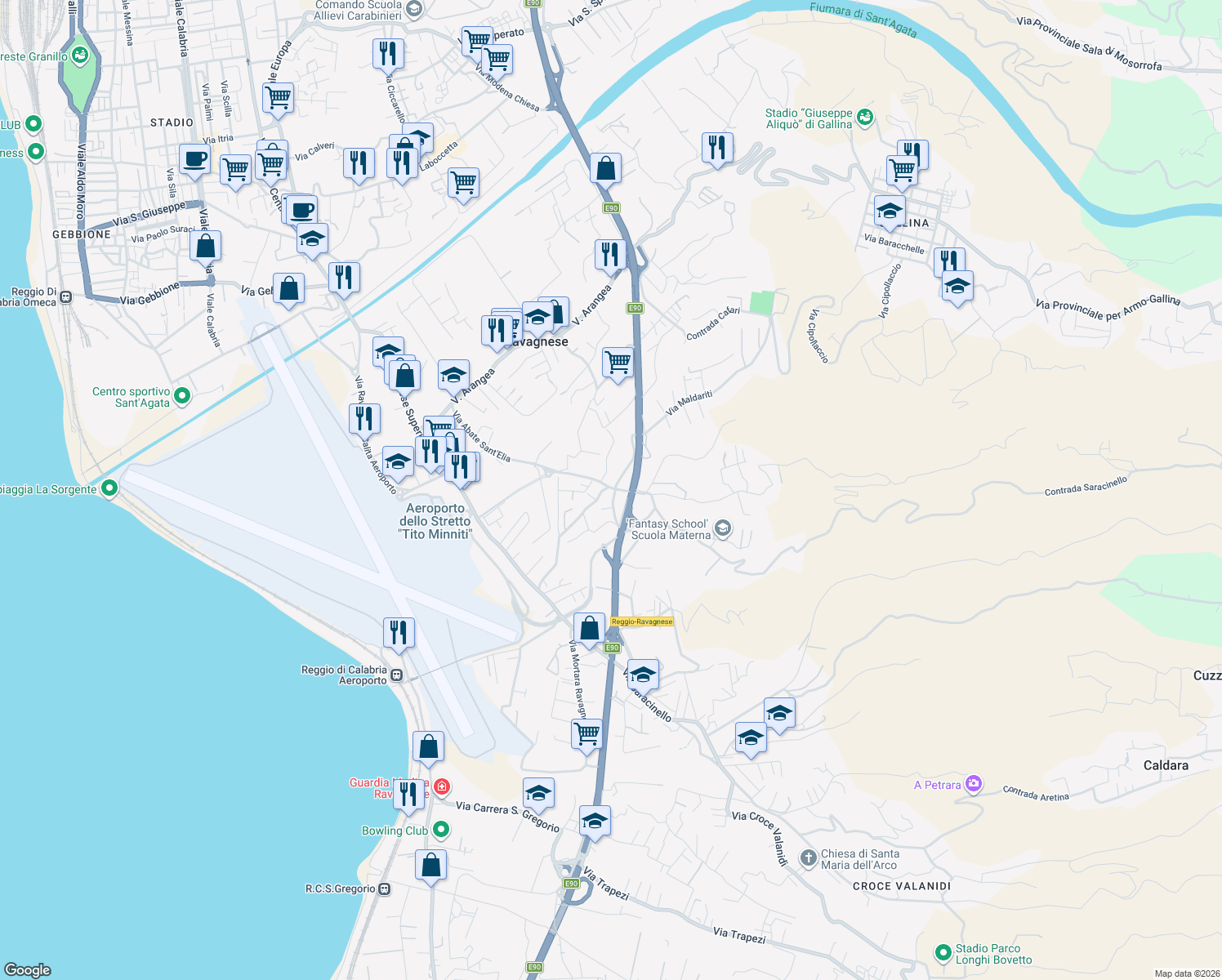 map of restaurants, bars, coffee shops, grocery stores, and more near Via Sant'Abate in Gioia Tauro