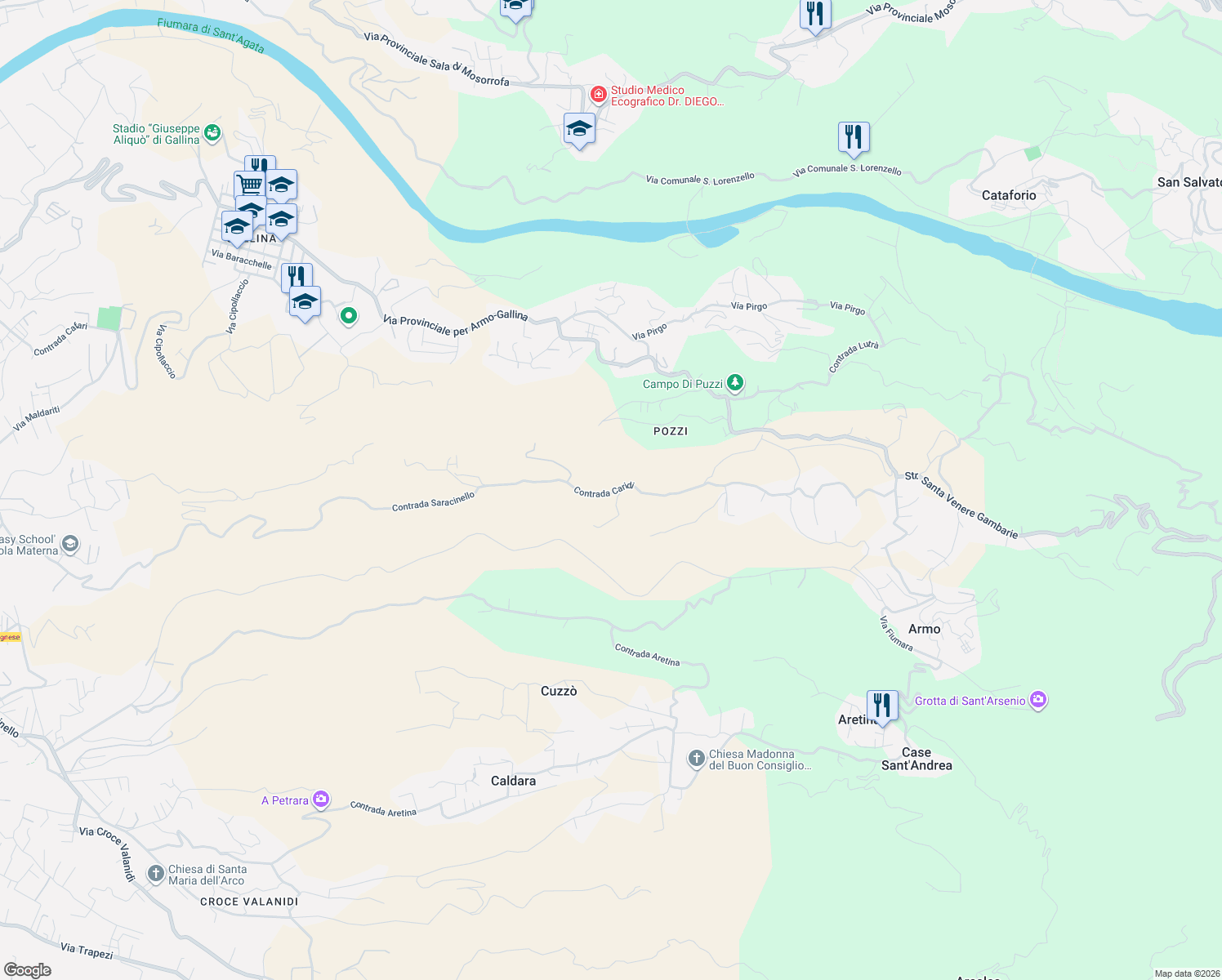 map of restaurants, bars, coffee shops, grocery stores, and more near 7 Contrada Caridi in Città metropolitana di Reggio Calabria
