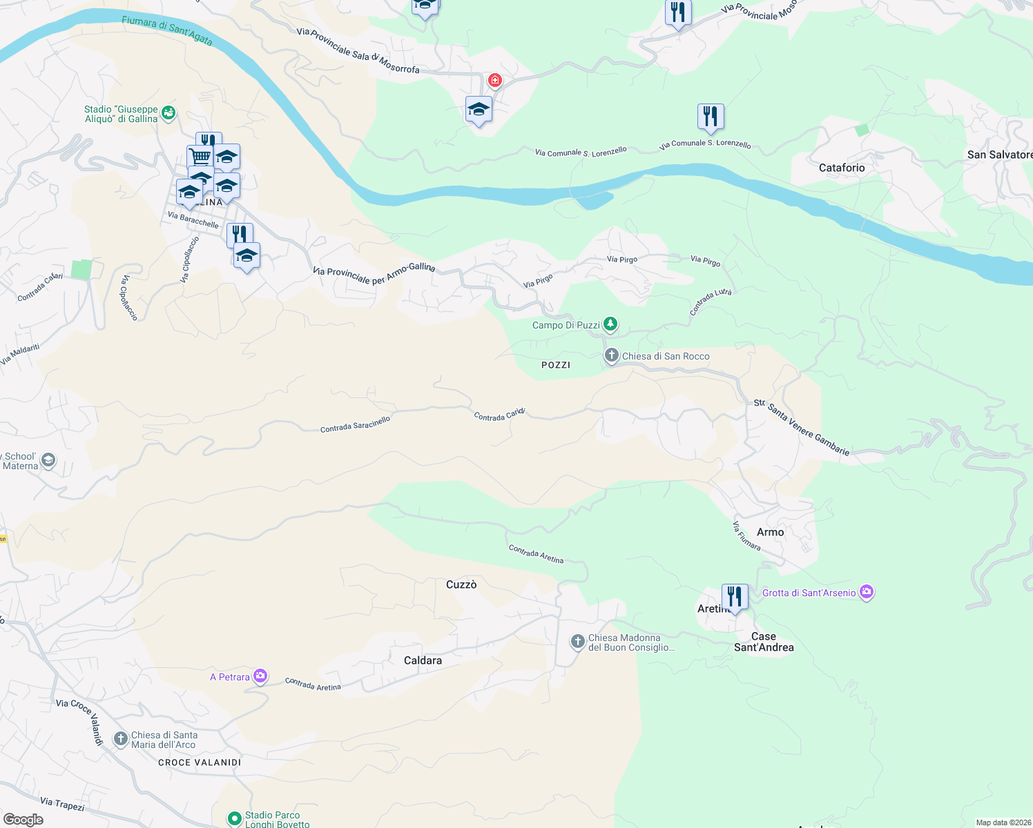 map of restaurants, bars, coffee shops, grocery stores, and more near 7 Contrada Caridi in Città metropolitana di Reggio Calabria