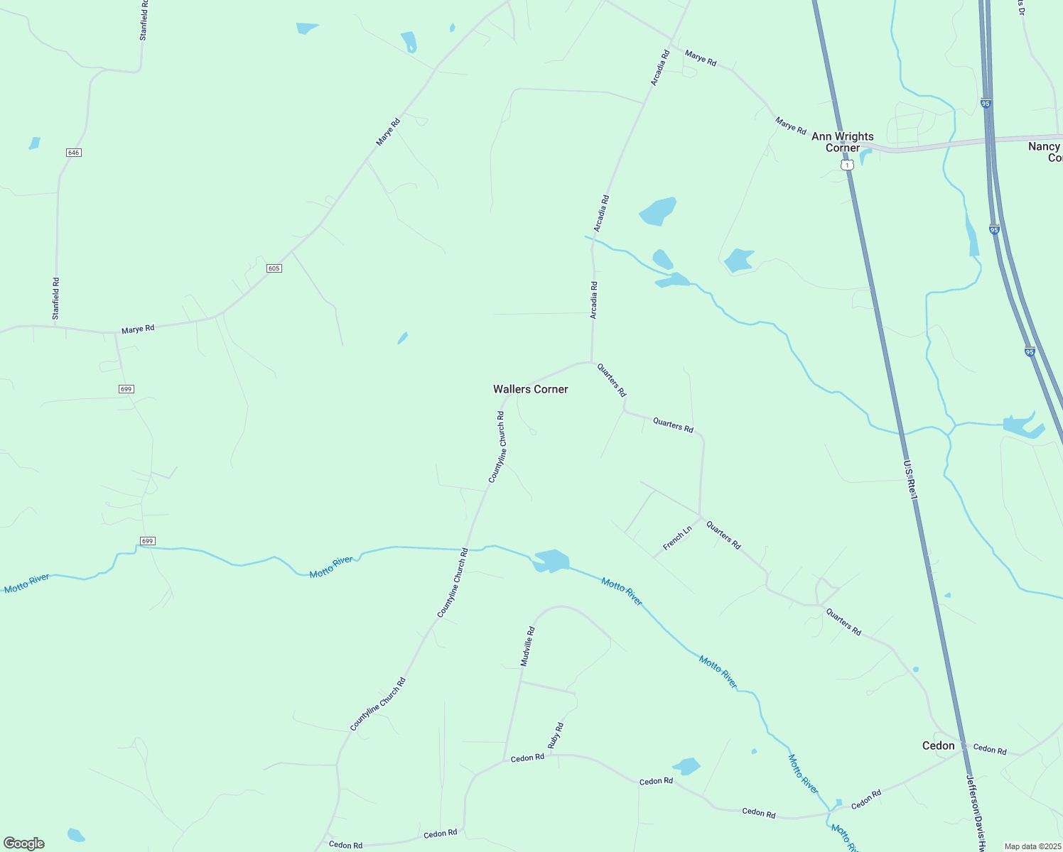 map of restaurants, bars, coffee shops, grocery stores, and more near 13439 Countyline Church Road in Woodford