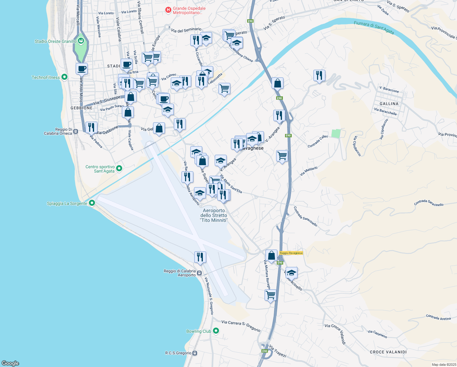 map of restaurants, bars, coffee shops, grocery stores, and more near 18 Via Abate Sant'Elia in Reggio Calabria
