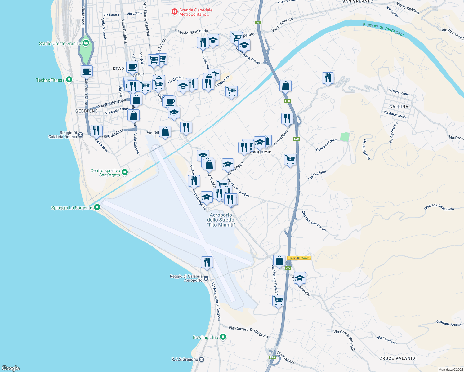 map of restaurants, bars, coffee shops, grocery stores, and more near 18 Via Abate Sant'Elia in Reggio Calabria
