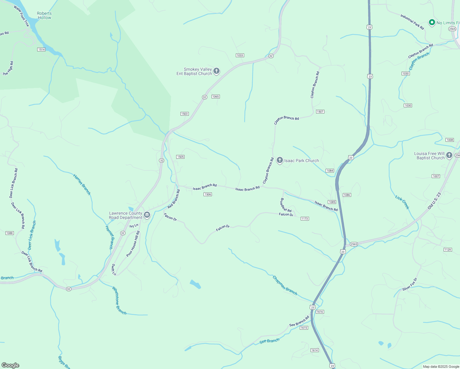 map of restaurants, bars, coffee shops, grocery stores, and more near Isaac Branch Road in Louisa