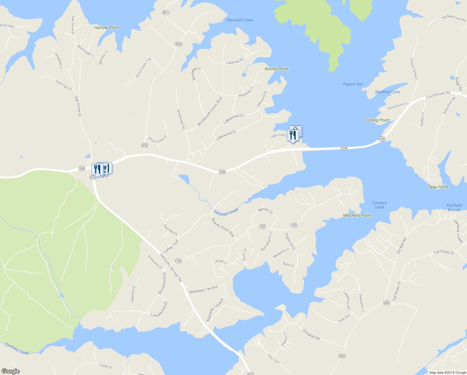 map of restaurants, bars, coffee shops, grocery stores, and more near 551 Beaver Pond Way in Mineral