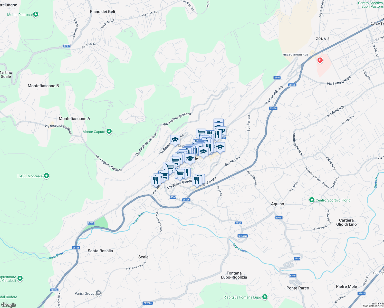 map of restaurants, bars, coffee shops, grocery stores, and more near in Monreale