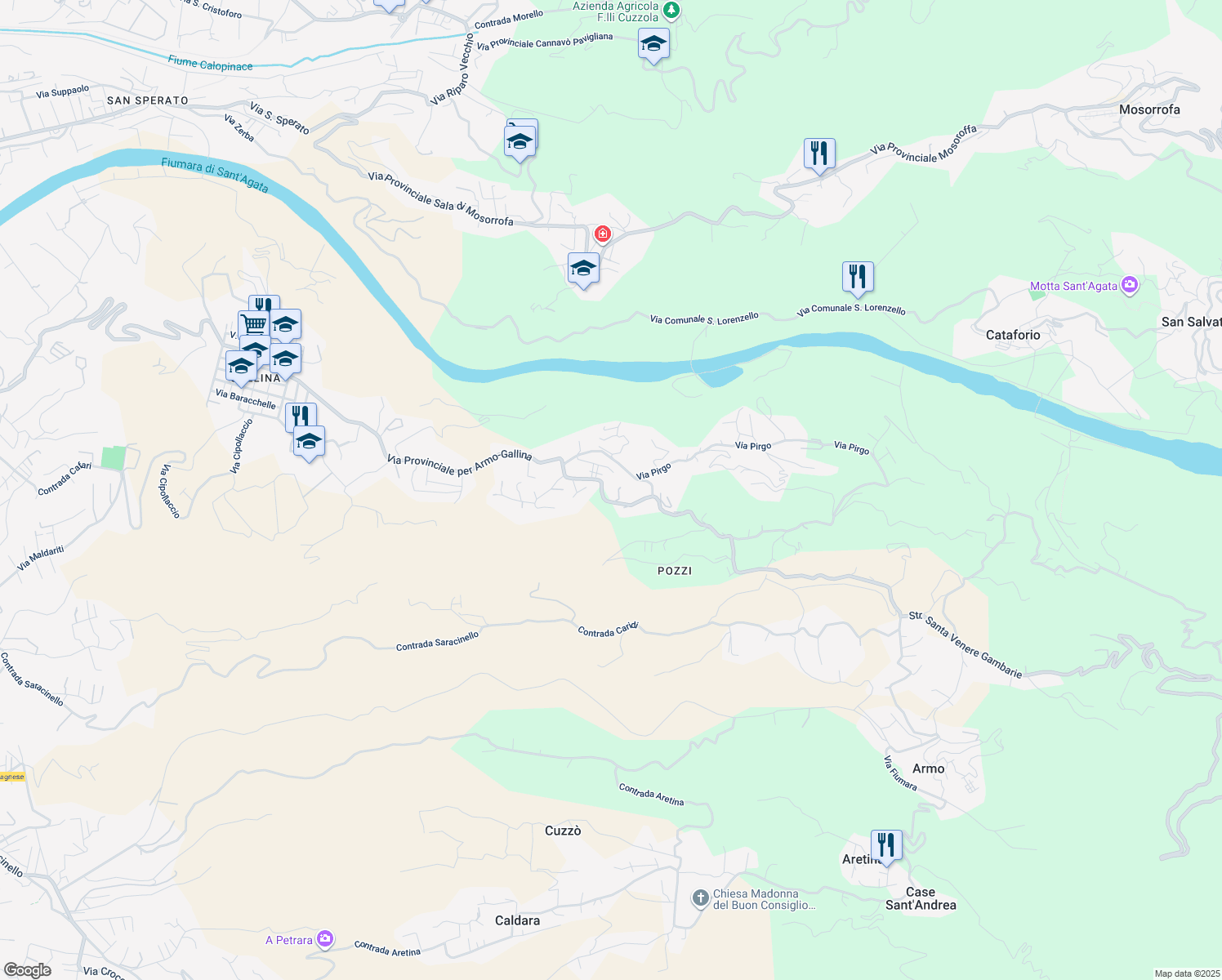 map of restaurants, bars, coffee shops, grocery stores, and more near 79 Via Armo in Reggio Calabria