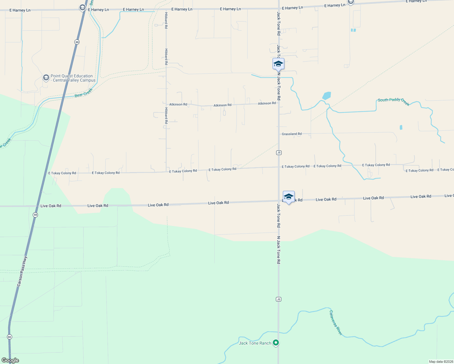 map of restaurants, bars, coffee shops, grocery stores, and more near 12860 East Tokay Colony Road in Lodi