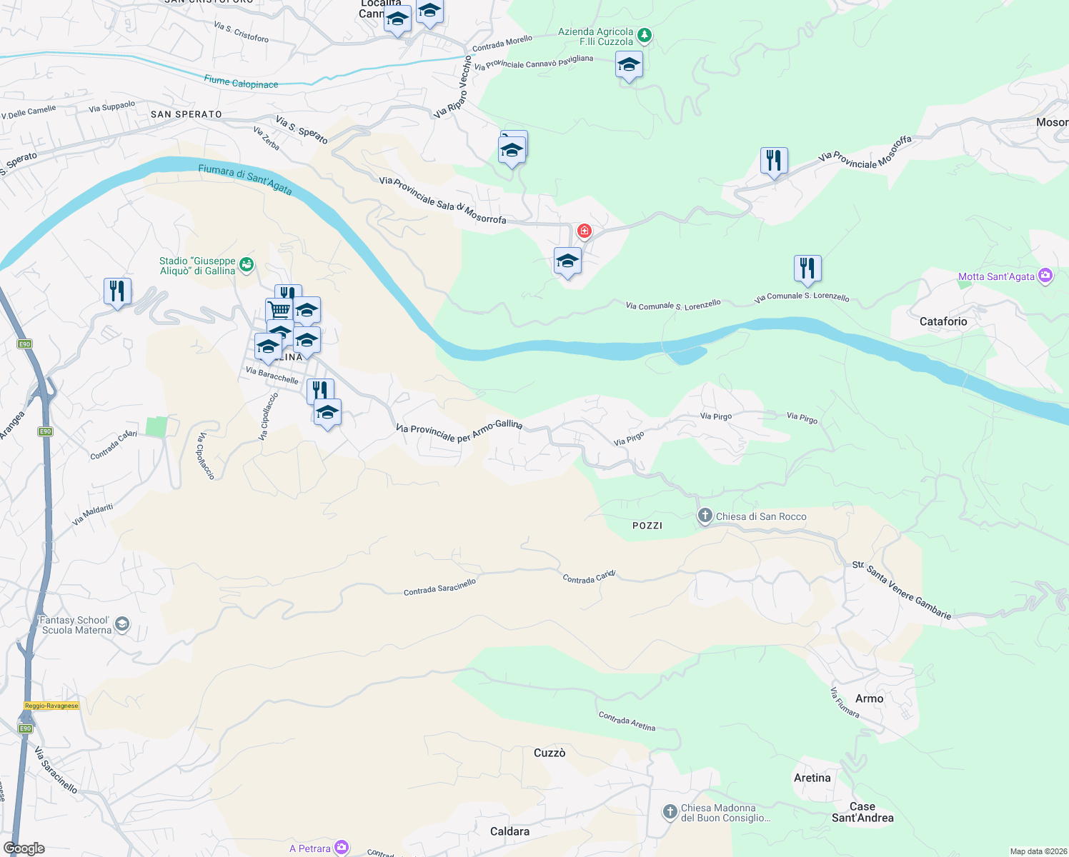 map of restaurants, bars, coffee shops, grocery stores, and more near 56 Via Provinciale per Armo-Gallina in Città metropolitana di Reggio Calabria