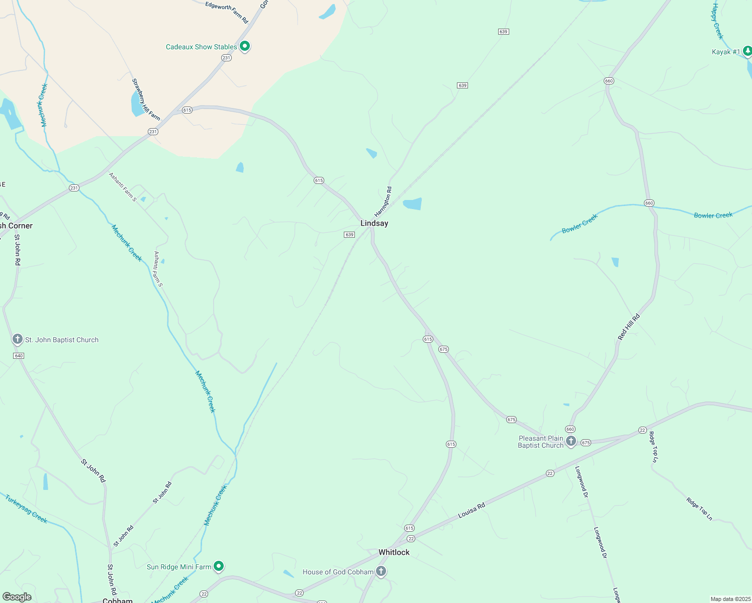 map of restaurants, bars, coffee shops, grocery stores, and more near 1724 Lindsay Road in Gordonsville