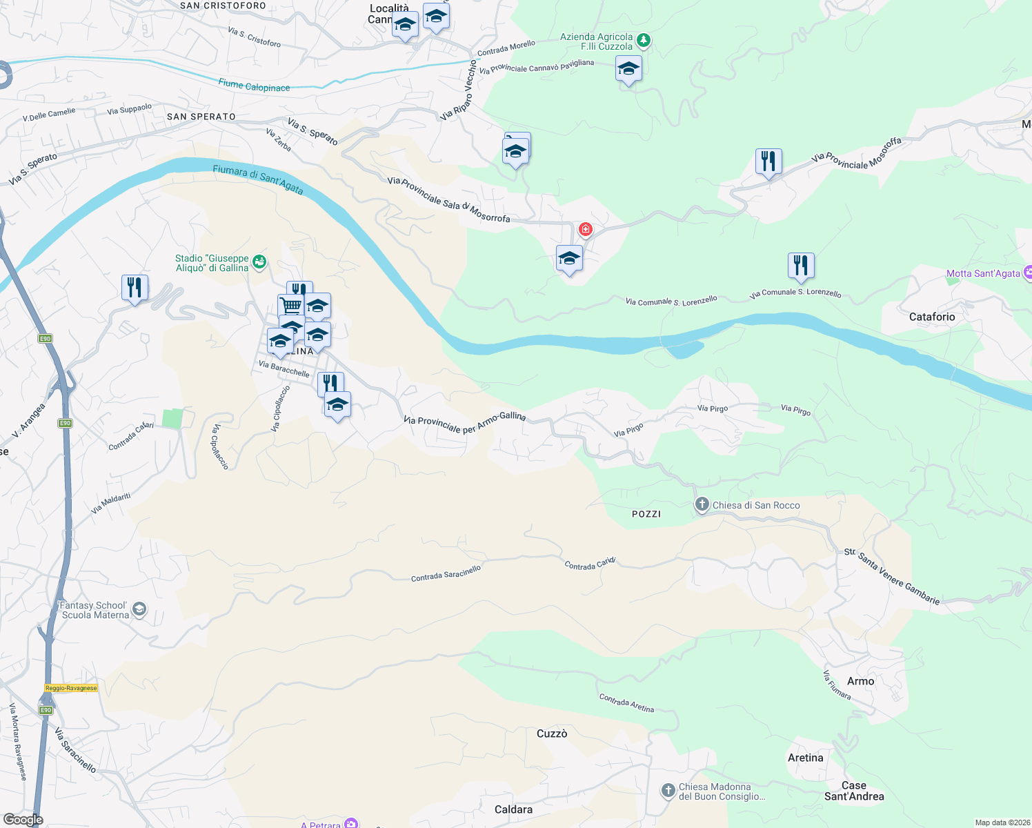 map of restaurants, bars, coffee shops, grocery stores, and more near 56 Via Provinciale per Armo-Gallina in Città metropolitana di Reggio Calabria