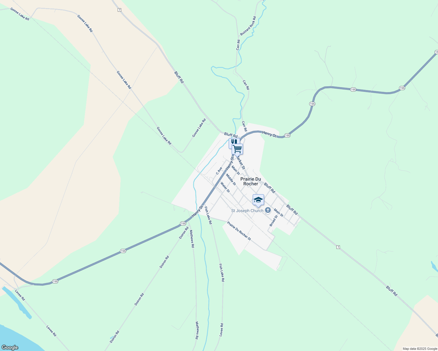 map of restaurants, bars, coffee shops, grocery stores, and more near 407 Henry Street in Prairie du Rocher