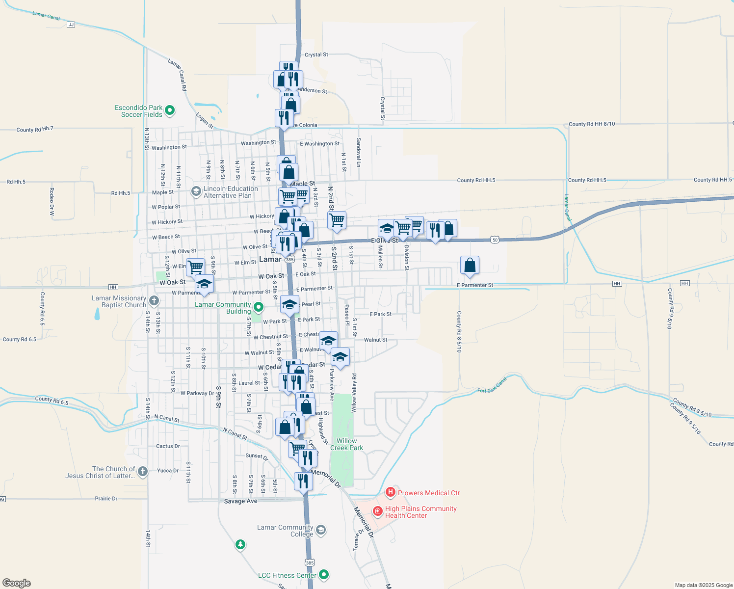 map of restaurants, bars, coffee shops, grocery stores, and more near 505 Stewart Pl in Lamar