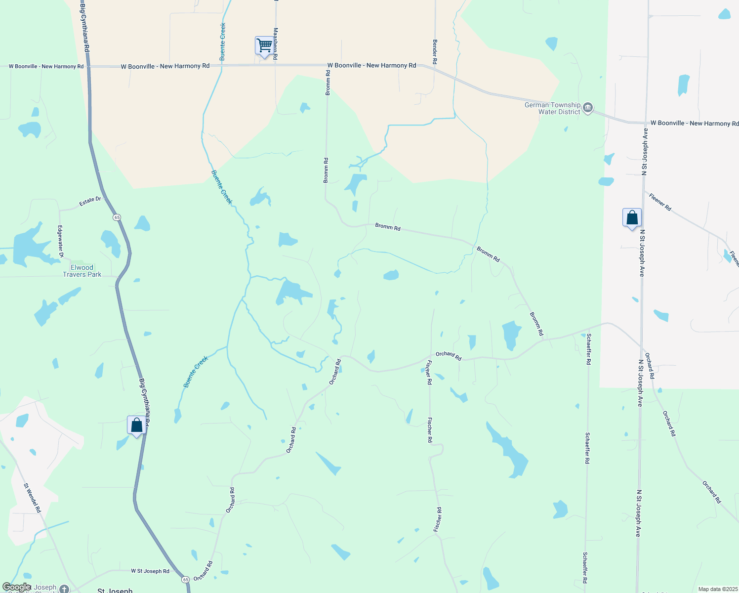 map of restaurants, bars, coffee shops, grocery stores, and more near 11724 High Meadow Lane in Evansville