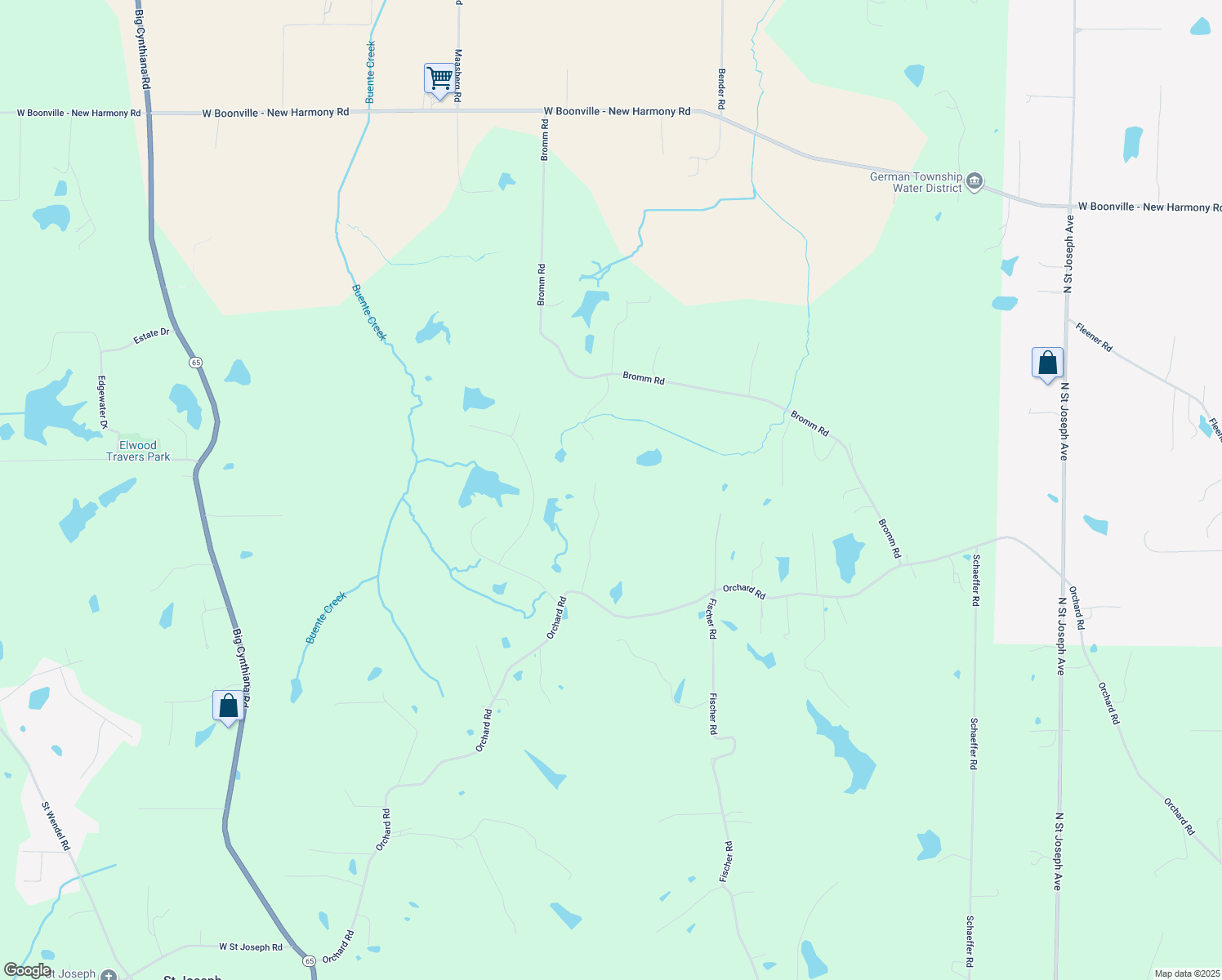 map of restaurants, bars, coffee shops, grocery stores, and more near 11724 High Meadow Lane in Evansville