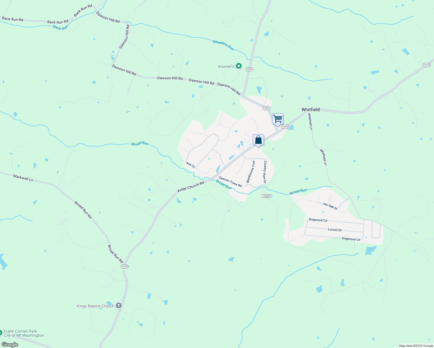 map of restaurants, bars, coffee shops, grocery stores, and more near 2555 King's Church Road in Taylorsville
