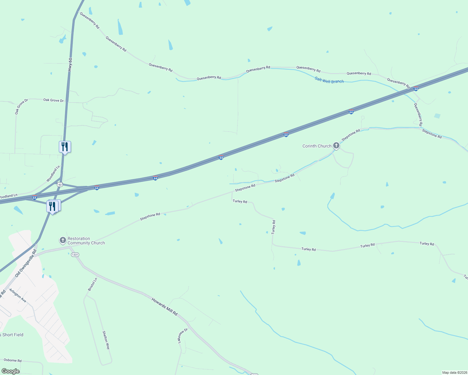 map of restaurants, bars, coffee shops, grocery stores, and more near 3181 Stepstone Road in Mount Sterling