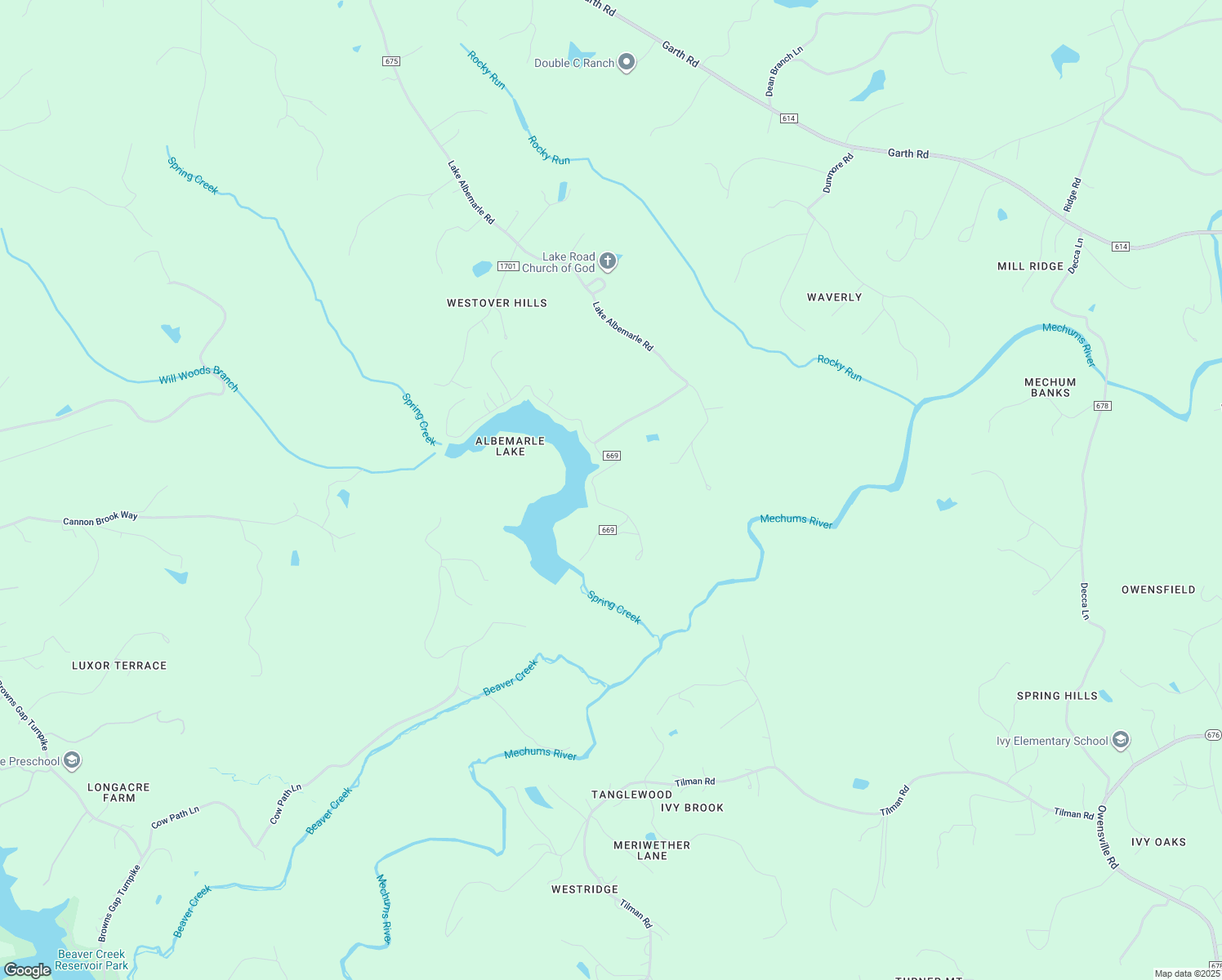 map of restaurants, bars, coffee shops, grocery stores, and more near 1956 Lakeside Drive in Charlottesville