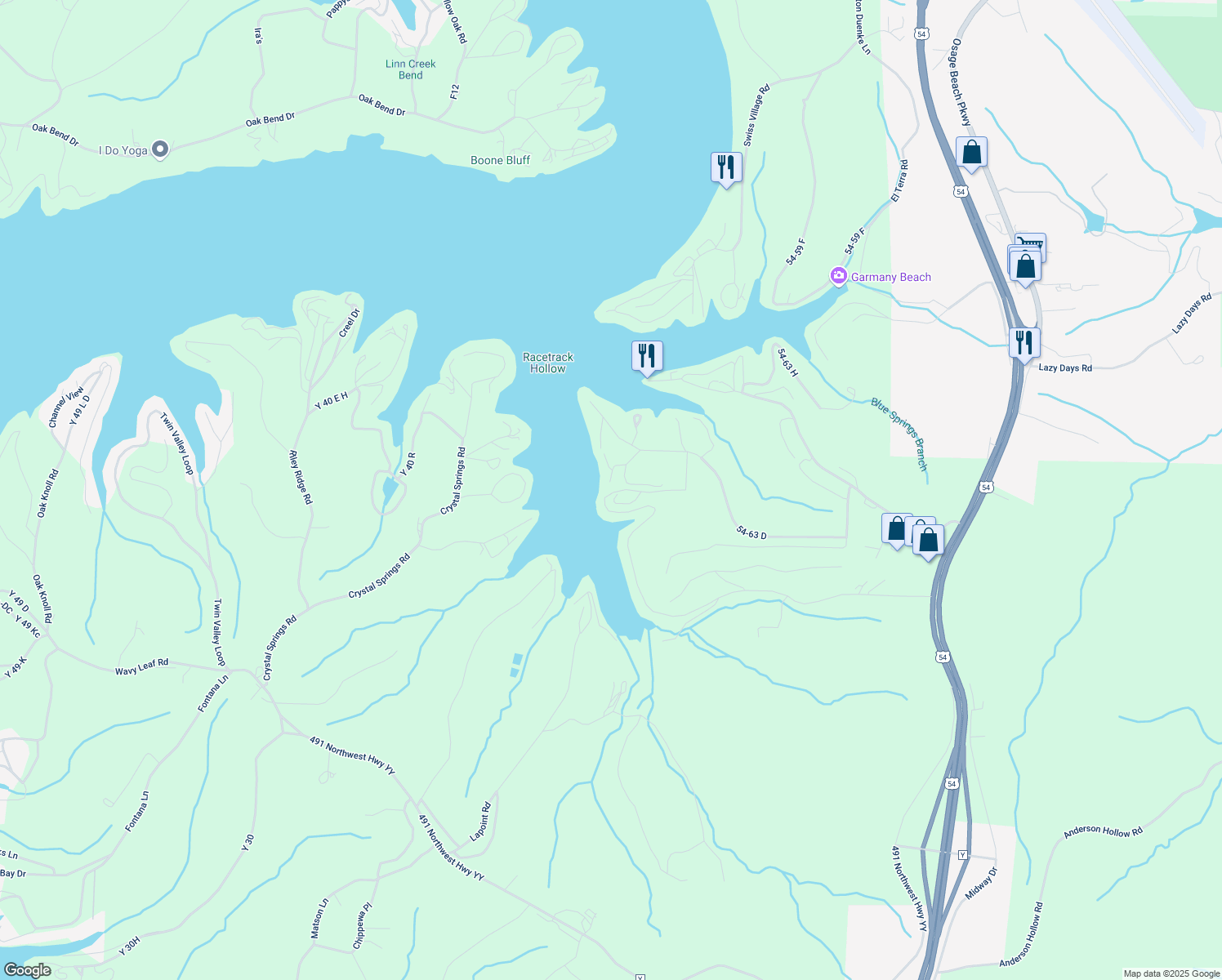 map of restaurants, bars, coffee shops, grocery stores, and more near 6601-6799 Country Lane in Osage Beach