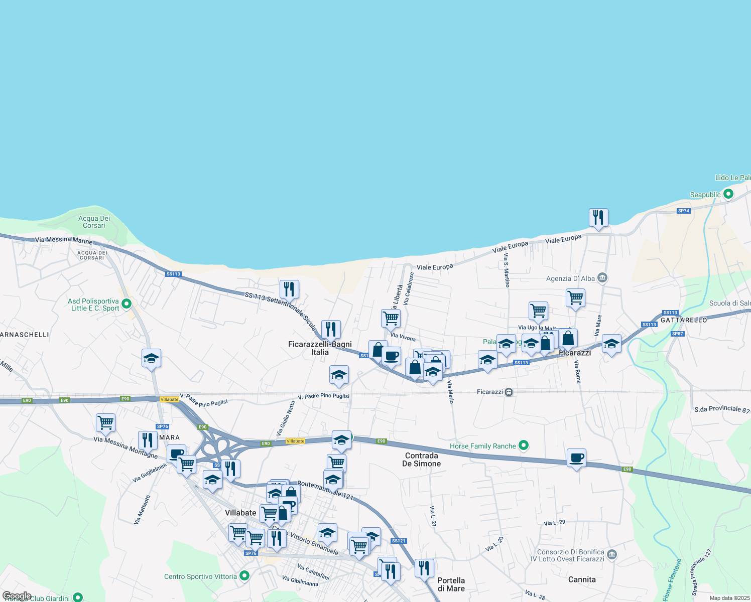 map of restaurants, bars, coffee shops, grocery stores, and more near 43 Via ST 31 in Palermo