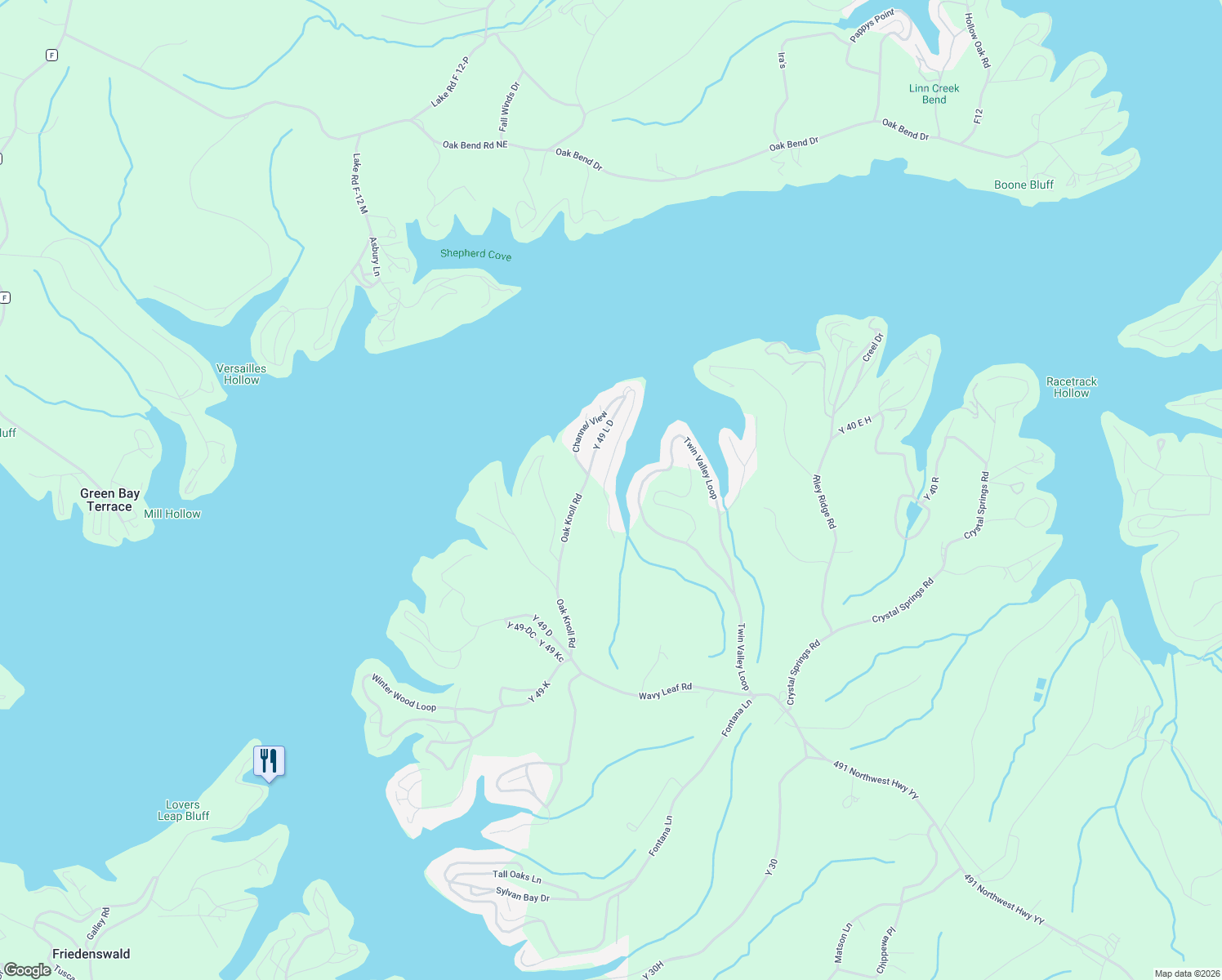 map of restaurants, bars, coffee shops, grocery stores, and more near Y 49 B Loop in Linn Creek