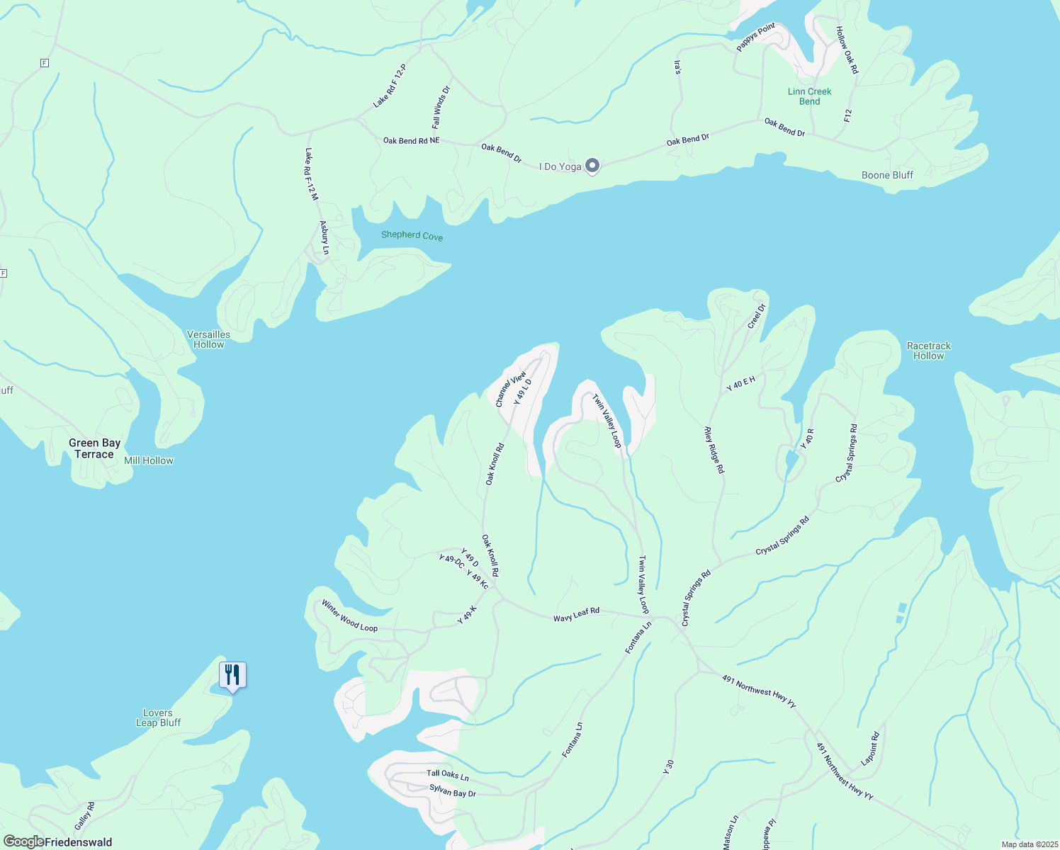 map of restaurants, bars, coffee shops, grocery stores, and more near Sunrise Lane in Linn Creek