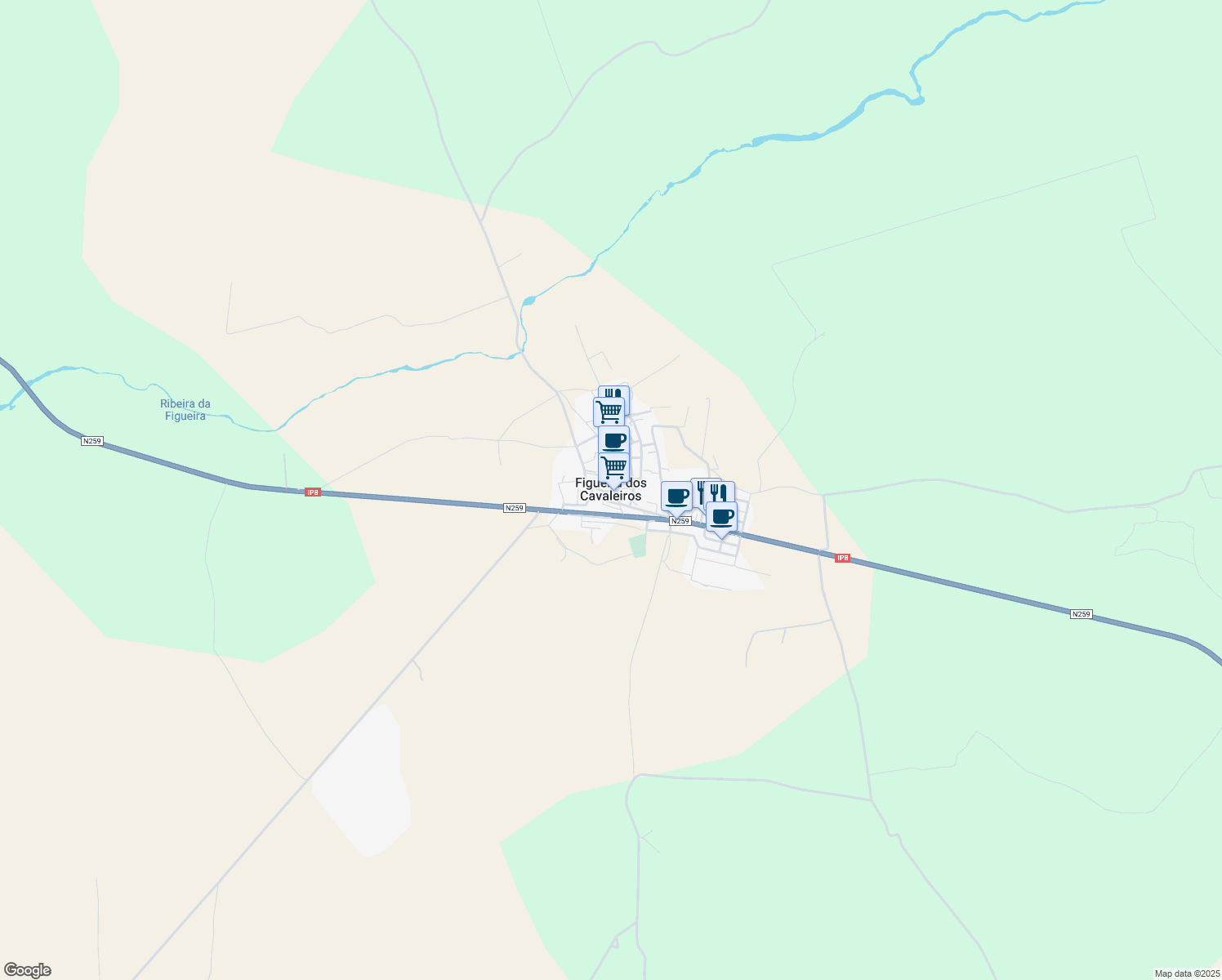 map of restaurants, bars, coffee shops, grocery stores, and more near in Figueira dos Cavaleiros