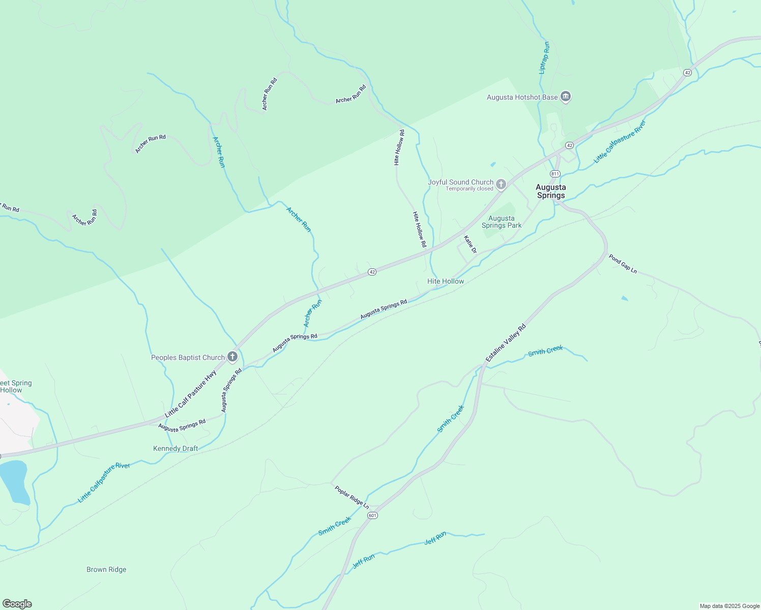 map of restaurants, bars, coffee shops, grocery stores, and more near 459 Augusta Springs Road in Craigsville