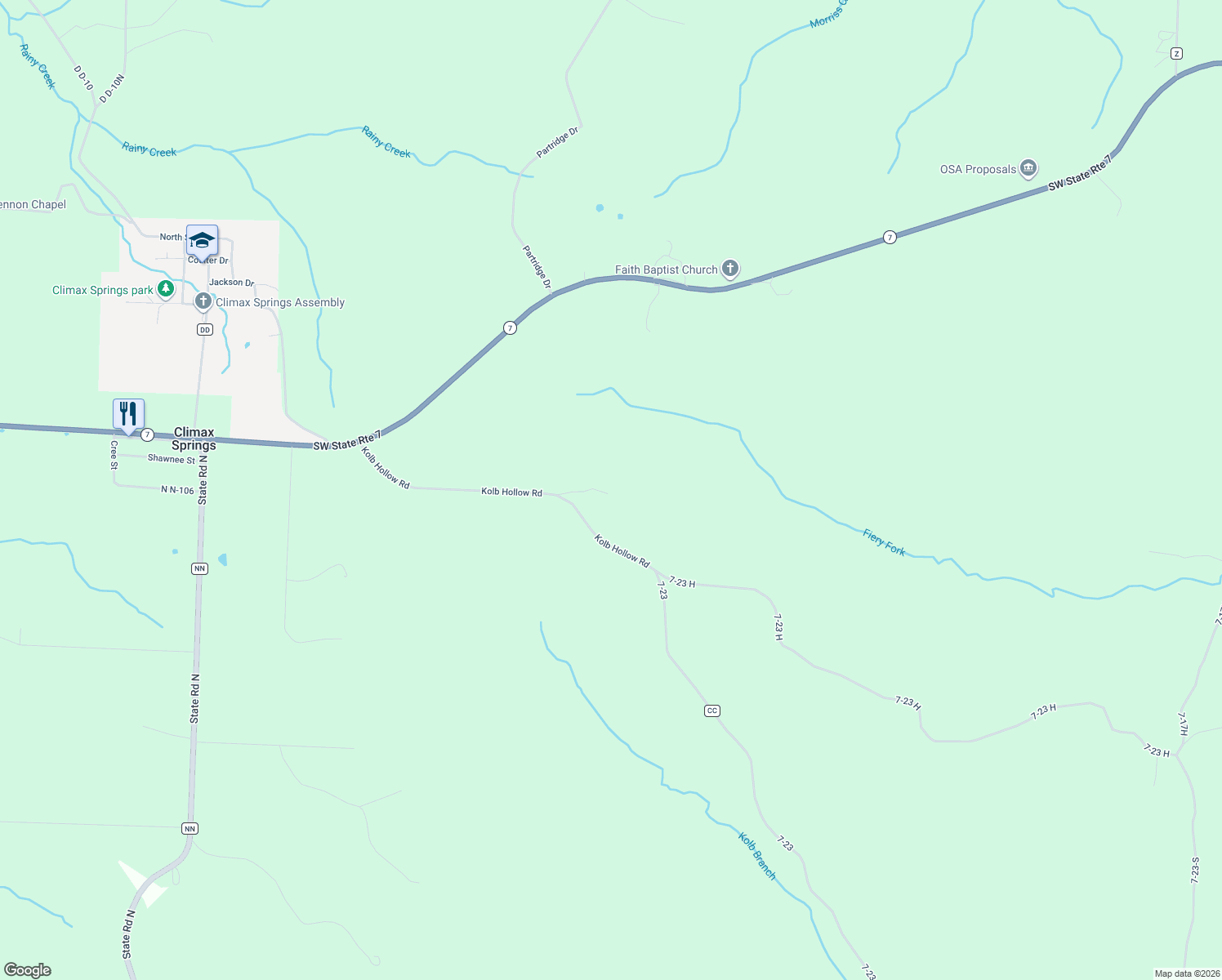 map of restaurants, bars, coffee shops, grocery stores, and more near 6464 Kolb Hollow Road in Climax Springs