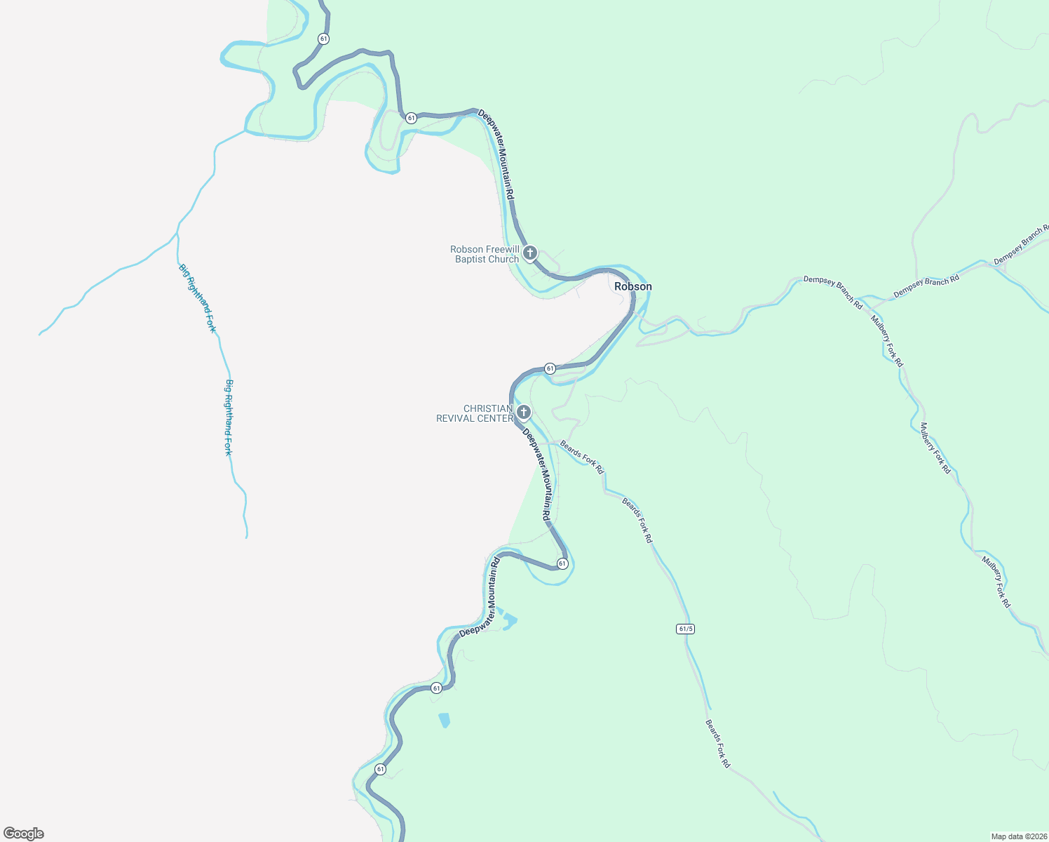 map of restaurants, bars, coffee shops, grocery stores, and more near 12490 Deepwater Mountain Road in Robson