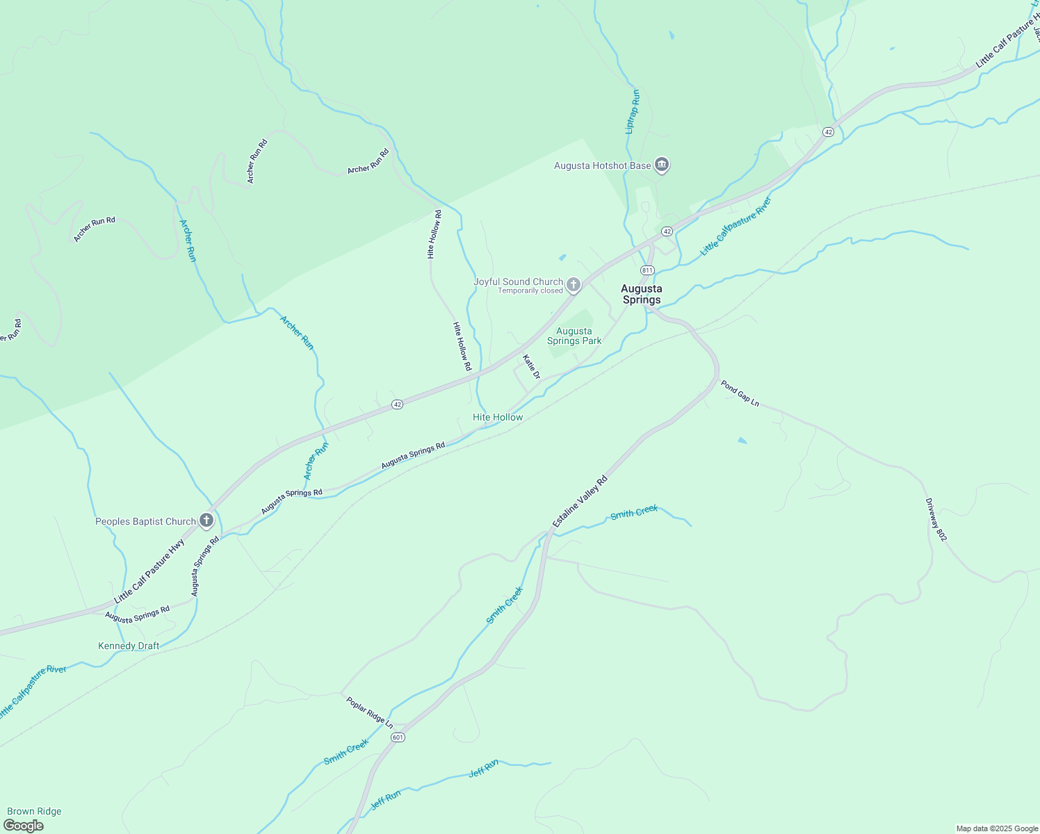 map of restaurants, bars, coffee shops, grocery stores, and more near 316 Augusta Springs Road in Craigsville
