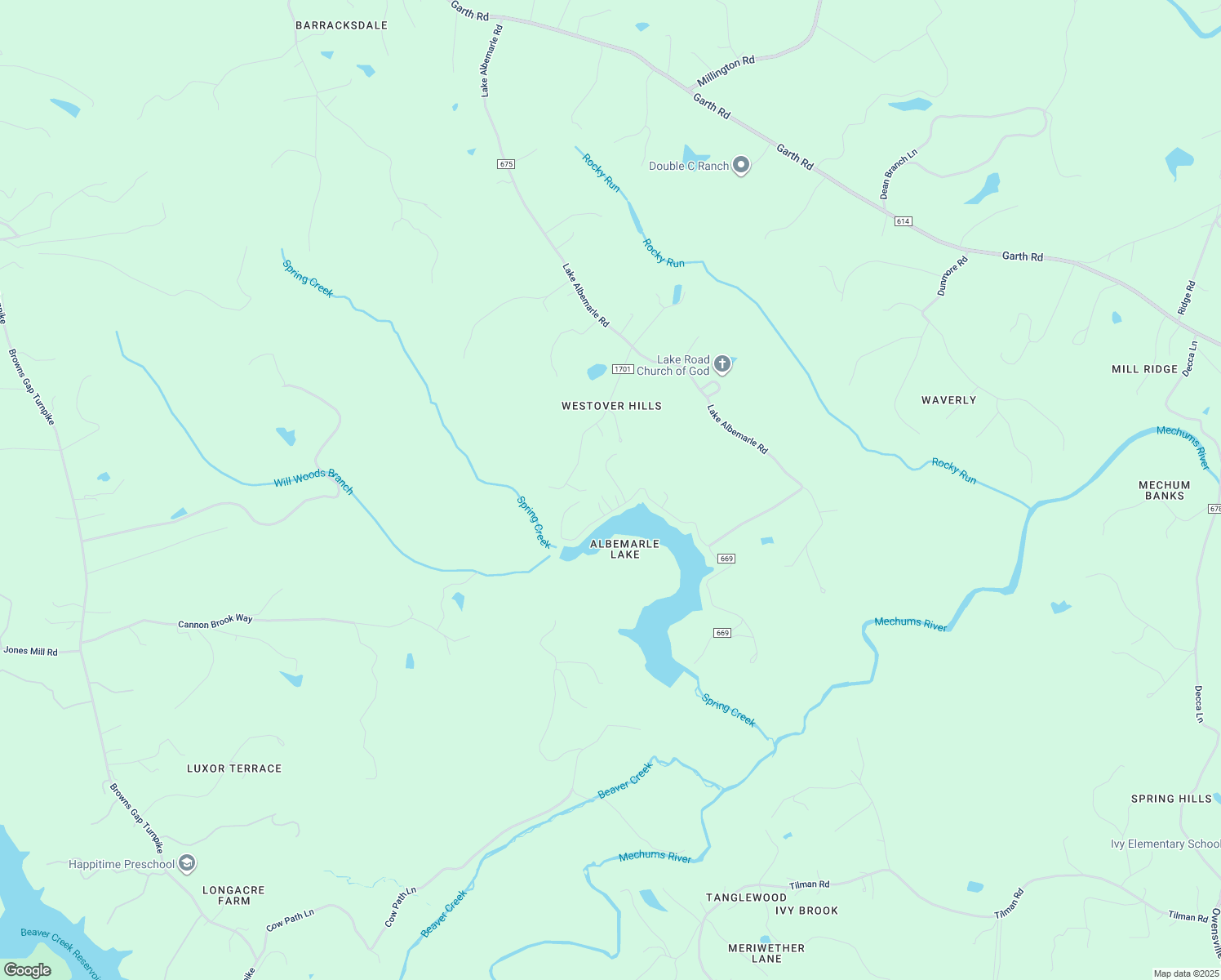 map of restaurants, bars, coffee shops, grocery stores, and more near 2094 Lakeside Drive in Charlottesville
