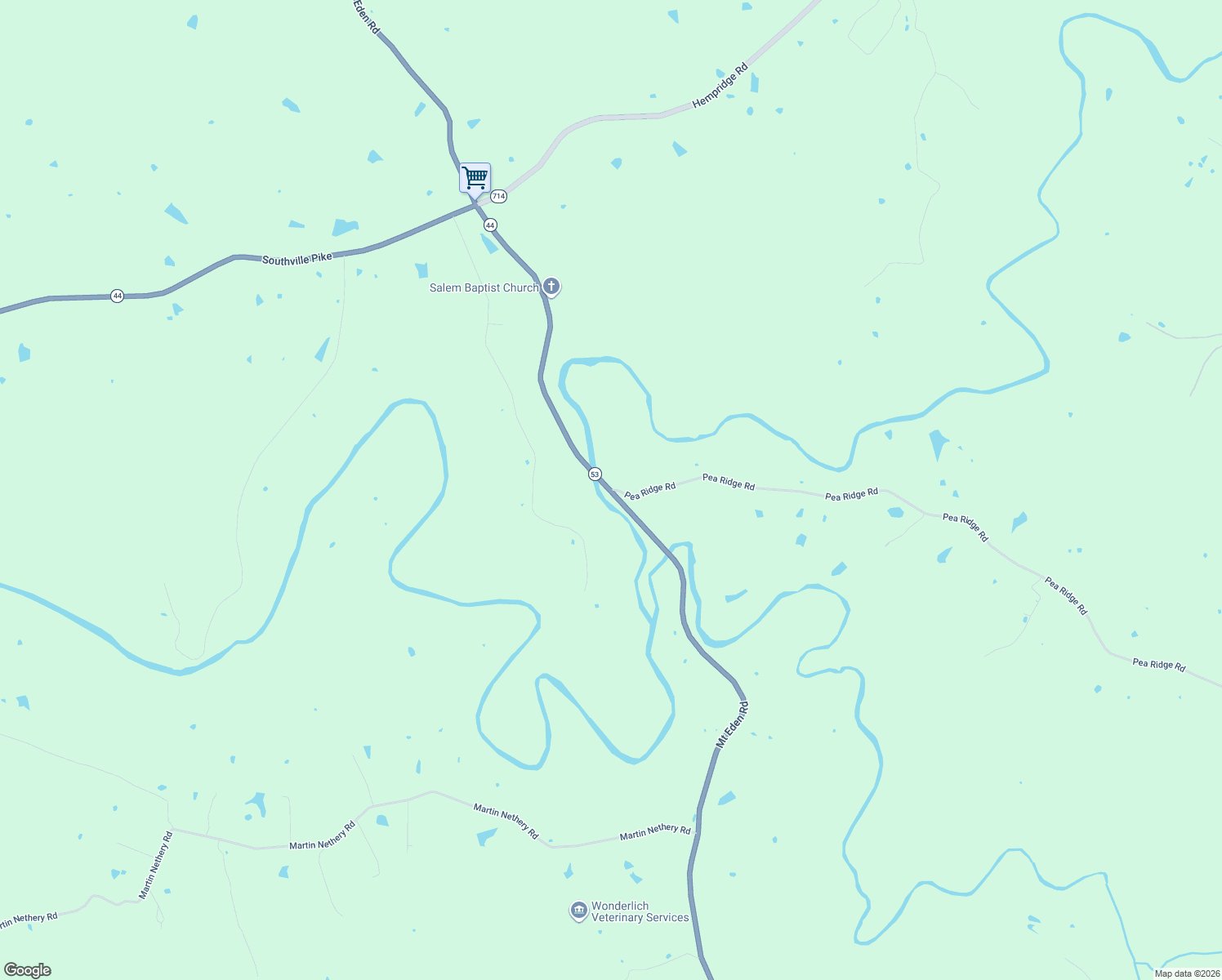 map of restaurants, bars, coffee shops, grocery stores, and more near 159 Pea Ridge Road in Waddy