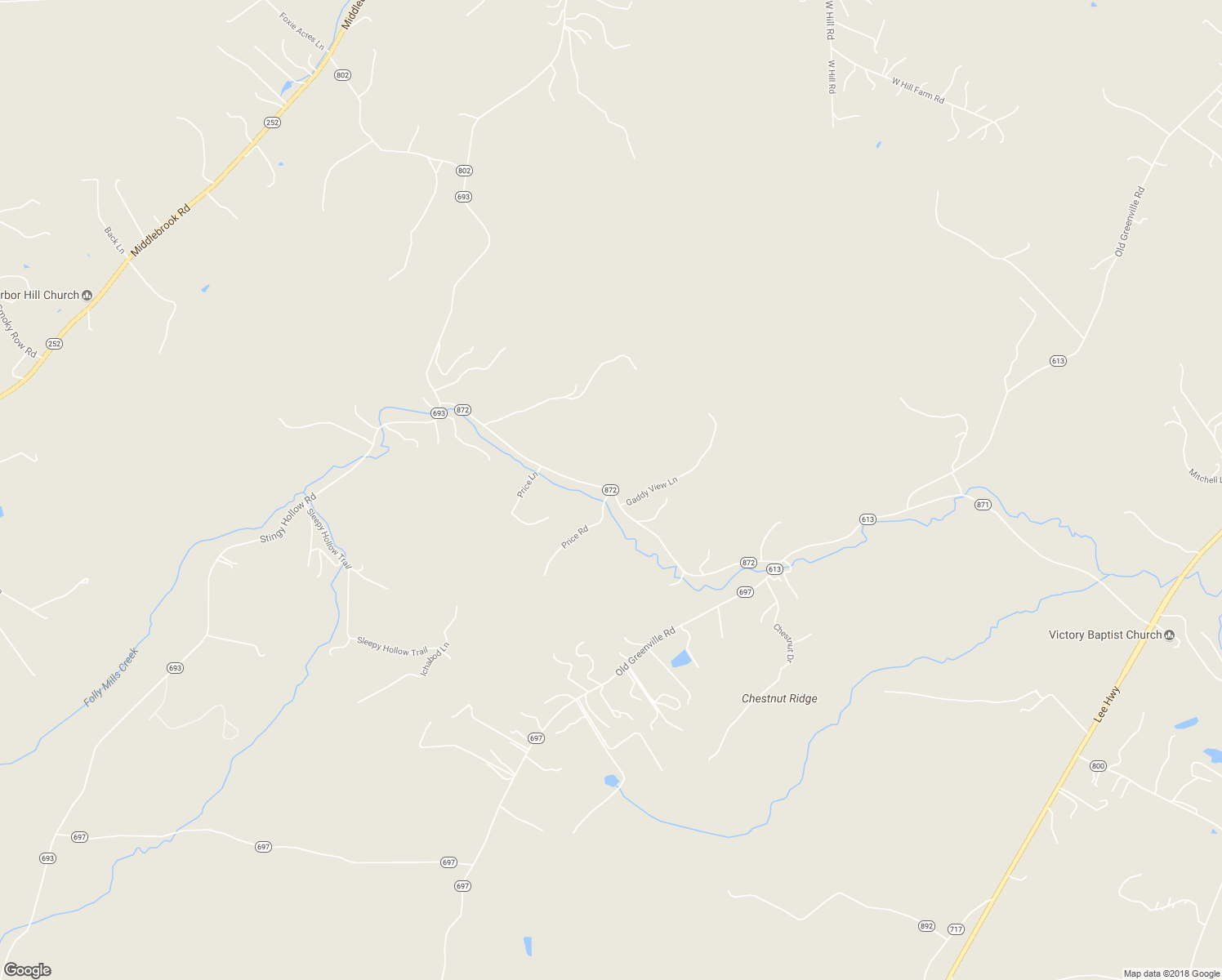 map of restaurants, bars, coffee shops, grocery stores, and more near Mill Creek Road in Staunton