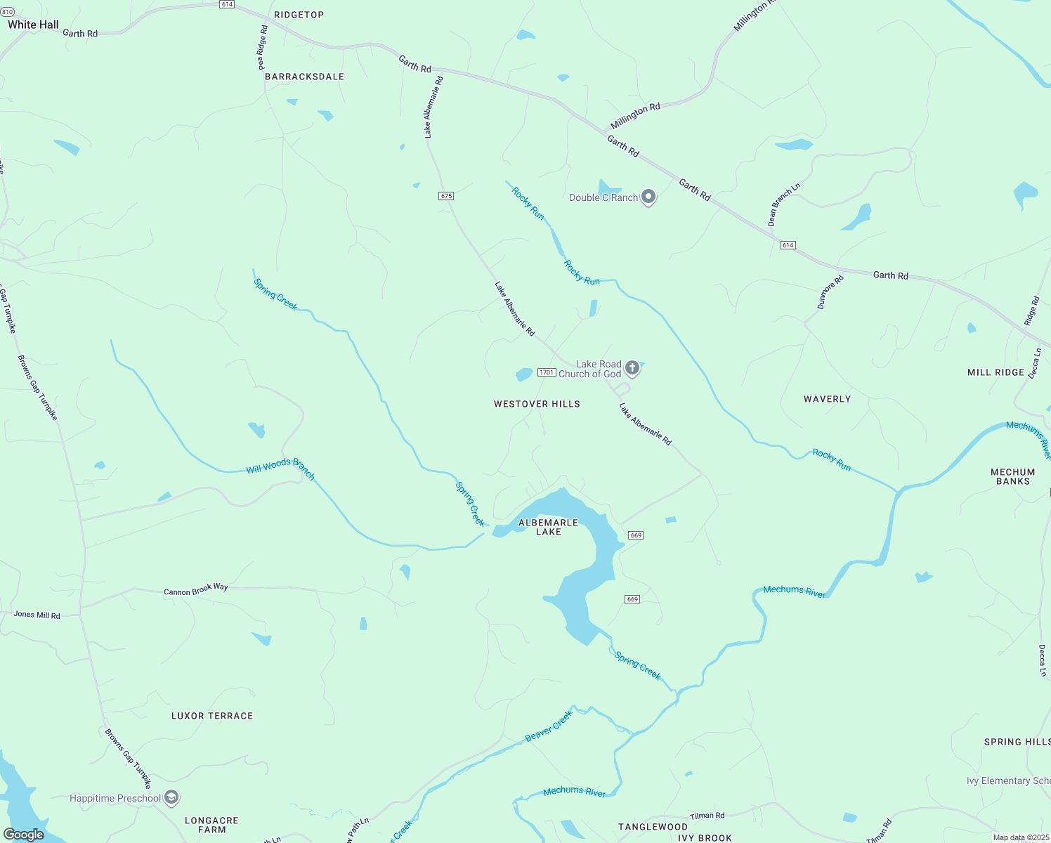map of restaurants, bars, coffee shops, grocery stores, and more near 2275 Westover Drive in Charlottesville