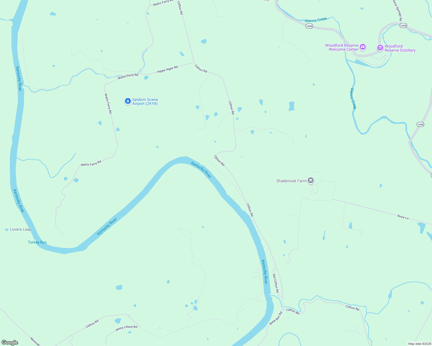 map of restaurants, bars, coffee shops, grocery stores, and more near 315 Lower Clifton Road in Versailles