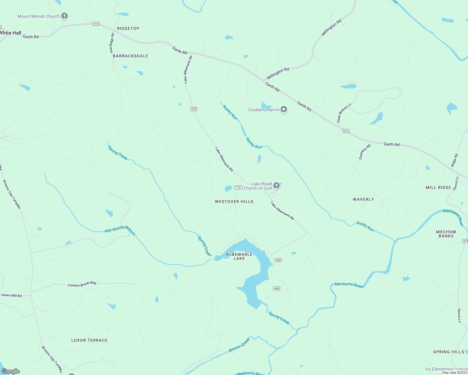 map of restaurants, bars, coffee shops, grocery stores, and more near 2350 Westover Drive in Charlottesville