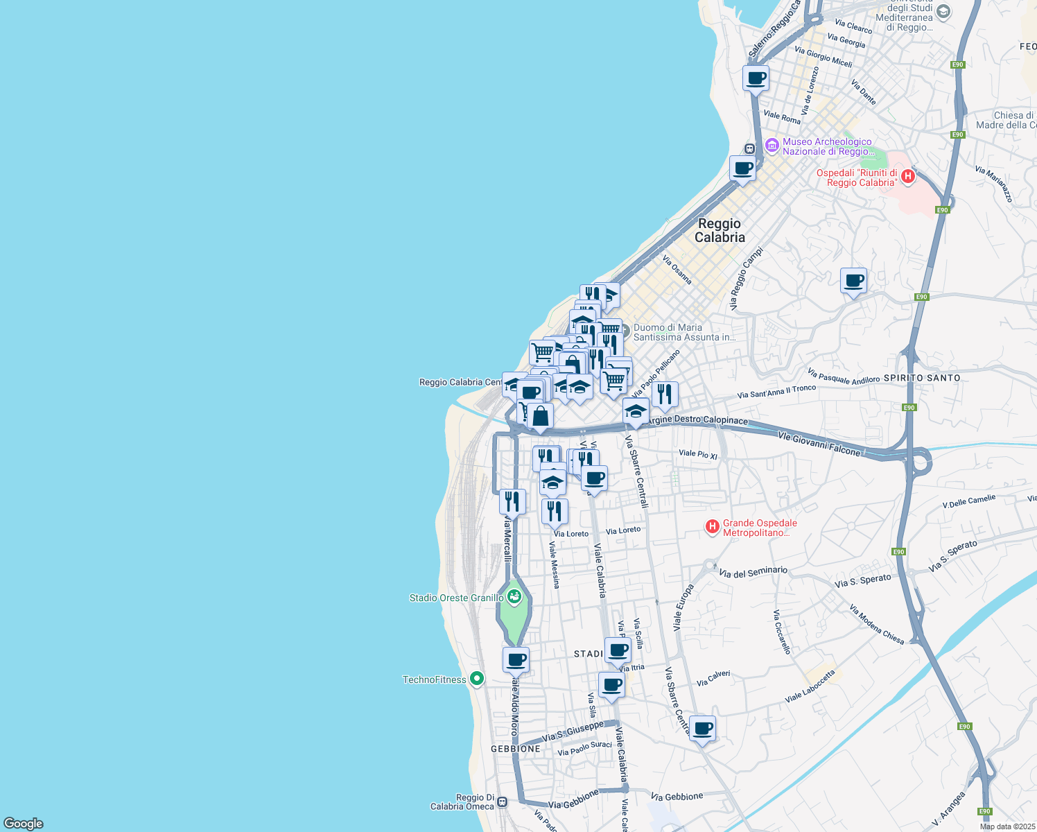 map of restaurants, bars, coffee shops, grocery stores, and more near 466 Corso Garibaldi in Reggio Calabria