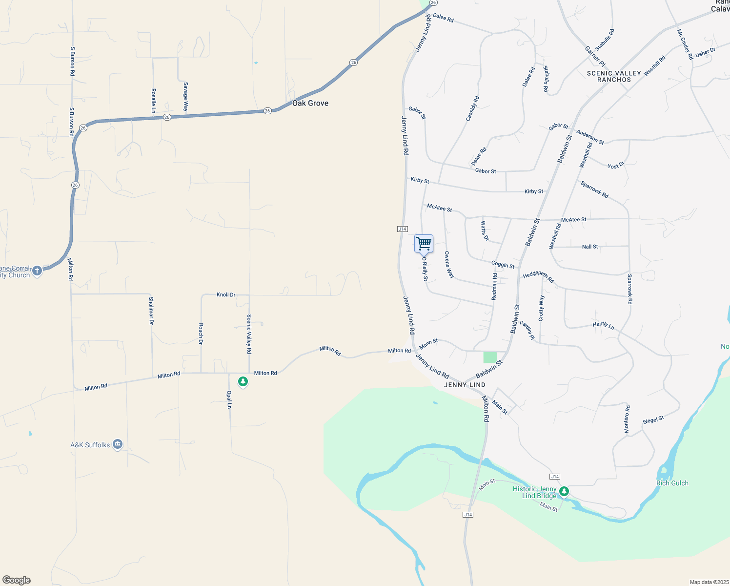 map of restaurants, bars, coffee shops, grocery stores, and more near 10843 Knoll Drive in Valley Springs