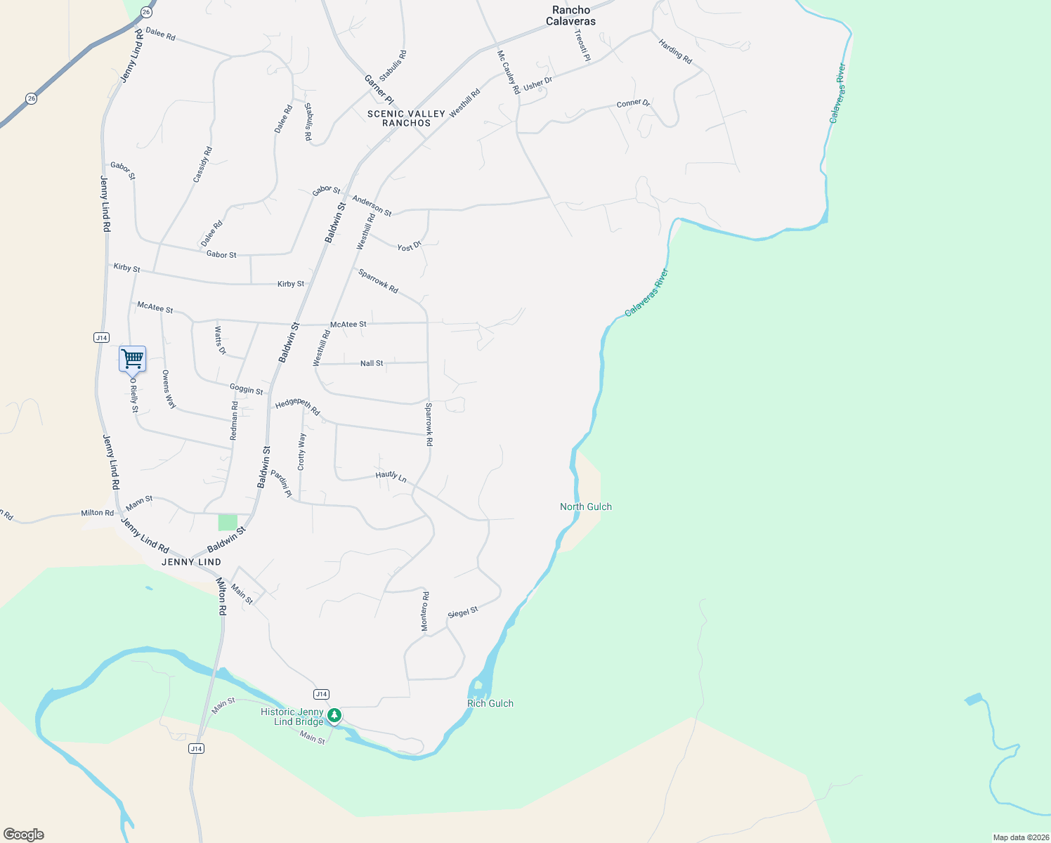 map of restaurants, bars, coffee shops, grocery stores, and more near 490 Buena Vista Court in Valley Springs