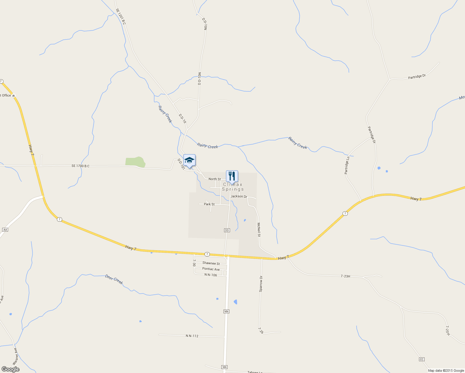 map of restaurants, bars, coffee shops, grocery stores, and more near in Climax Springs