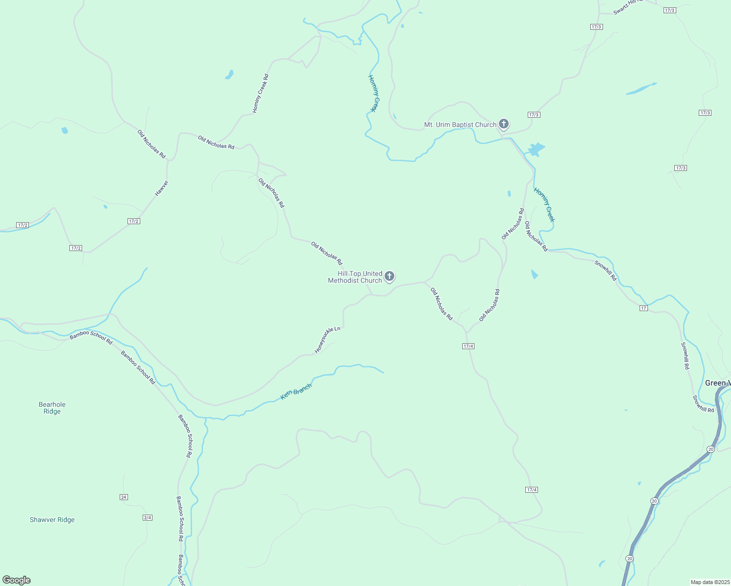 map of restaurants, bars, coffee shops, grocery stores, and more near 2802 Snowhill Road in Mount Nebo